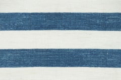 Rug & Kilim’s Indian Dhurrie Rug in Cool, Coastal Navy Blue and White Stripes