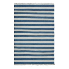 Rug & Kilim’s Indian Dhurrie Rug in Cool, Coastal Navy Blue and White Stripes