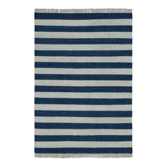 Rug & Kilim’s Indian Dhurrie Rug in Cool, Coastal Navy Blue and White Stripes