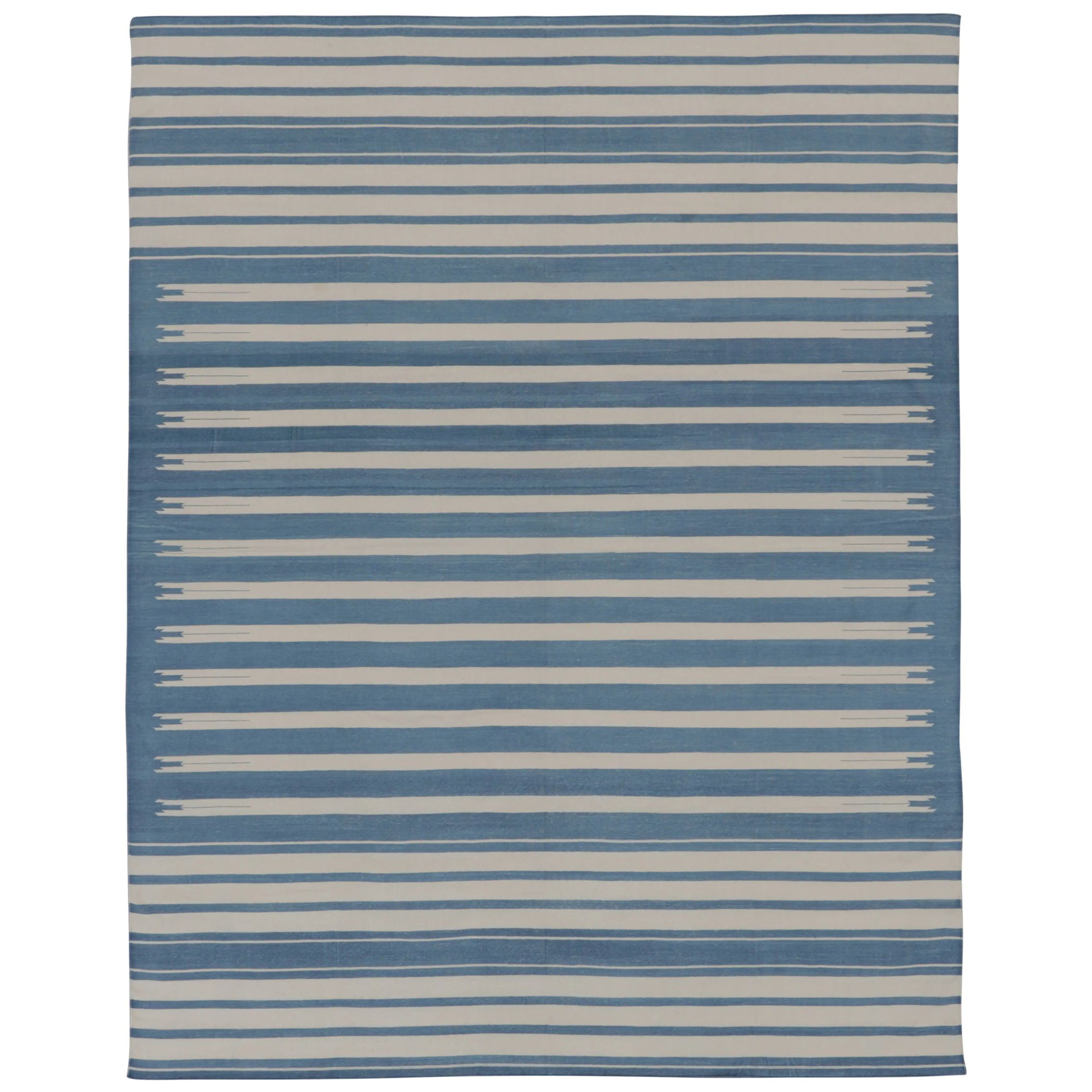 Rug & Kilim’s Indian Dhurrie Rug in Deep Blue and White Stripes