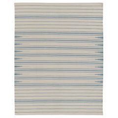 Rug & Kilim’s Indian Dhurrie Rug in Ivory and Blue Stripes