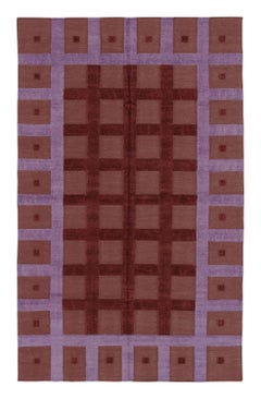Rug & Kilim’s Indian Dhurrie Rug in Red and Purple Geometric Pattern