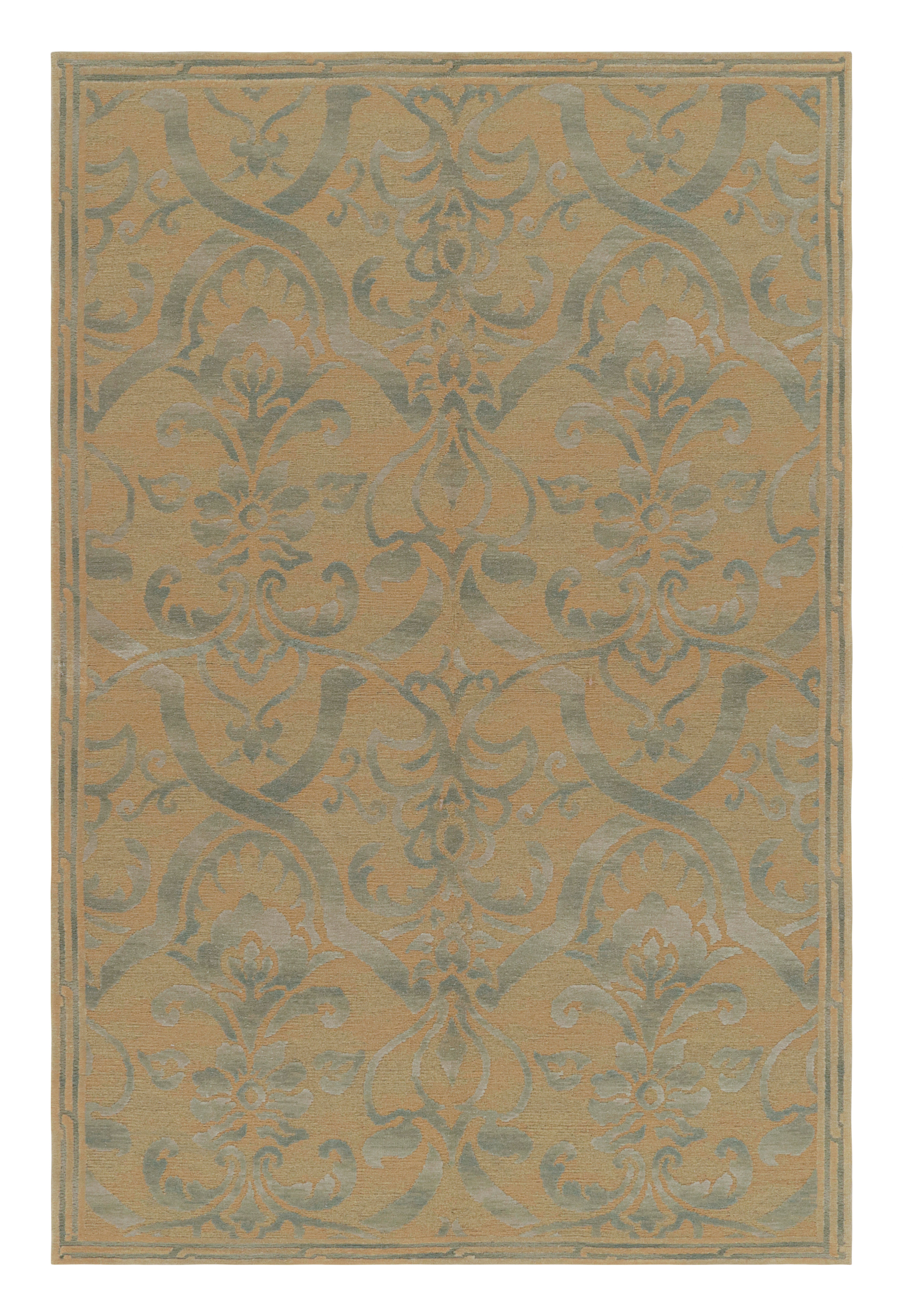 Rug & Kilim’s Italian Style Floral Rug in Beige-Brown and Gray Floral Pattern For Sale