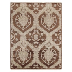 Rug & Kilim’s Italian Style Rug in Brown with Off-White Floral Patterns