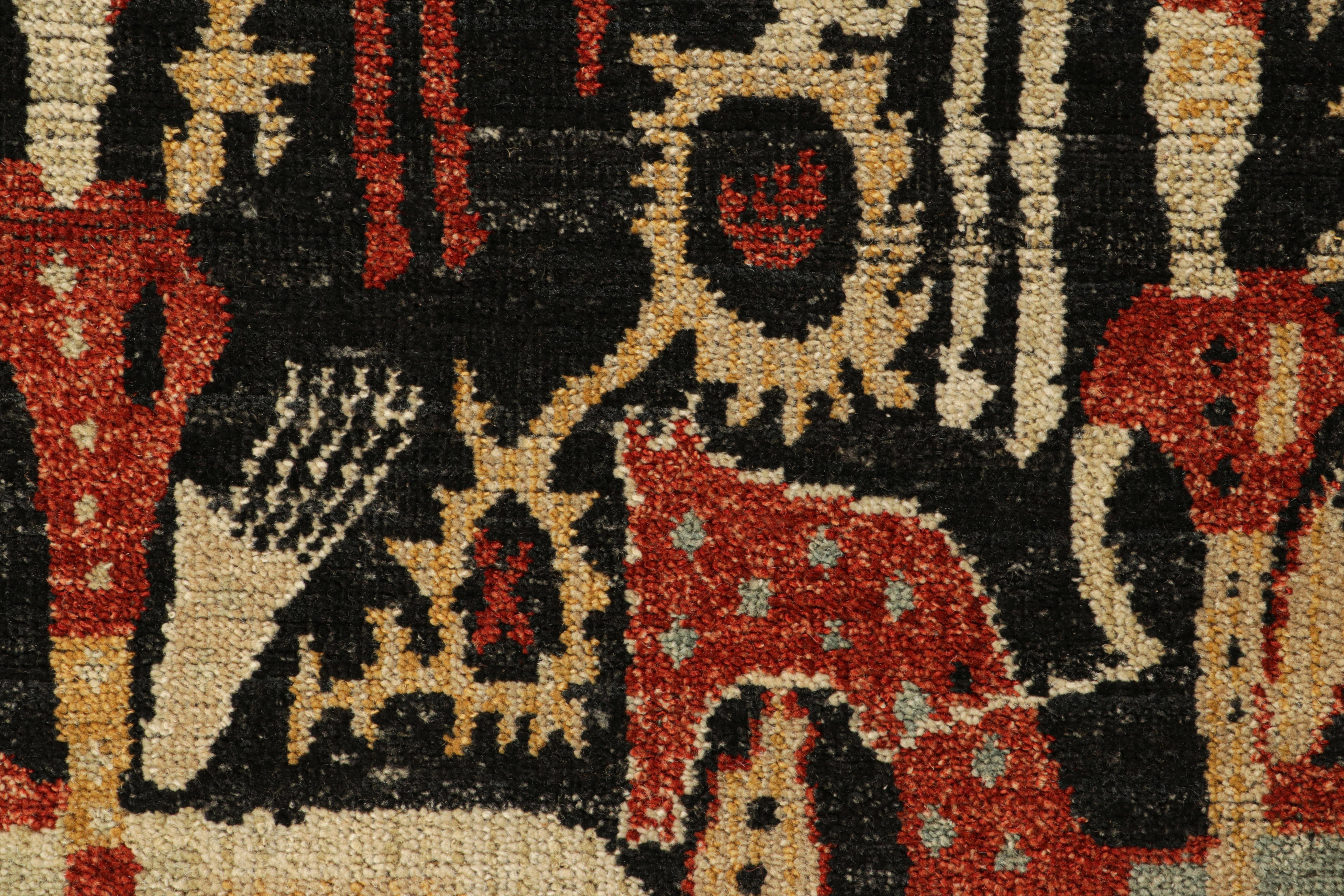 Tribale Rug & Kilim: Tappeto in stile Kaitag in nero con immagini di cavalli e cavalieri in vendita