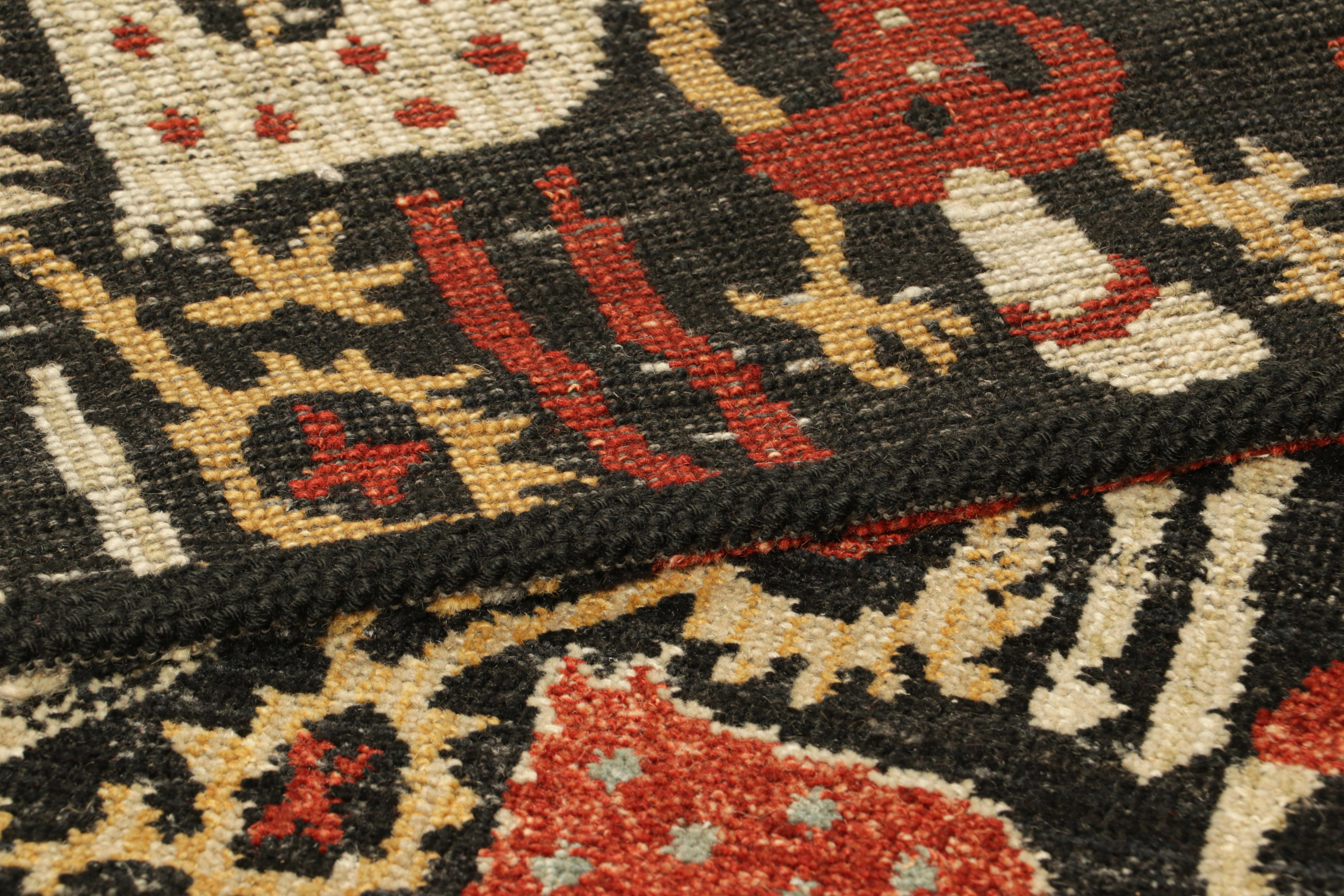 XXIe siècle et contemporain Rug & Kilim's Kaitag Style Rug in Black with Horse and Rider Pictorials (tapis de style Kaitag en noir avec des images de chevaux et de cavaliers) en vente