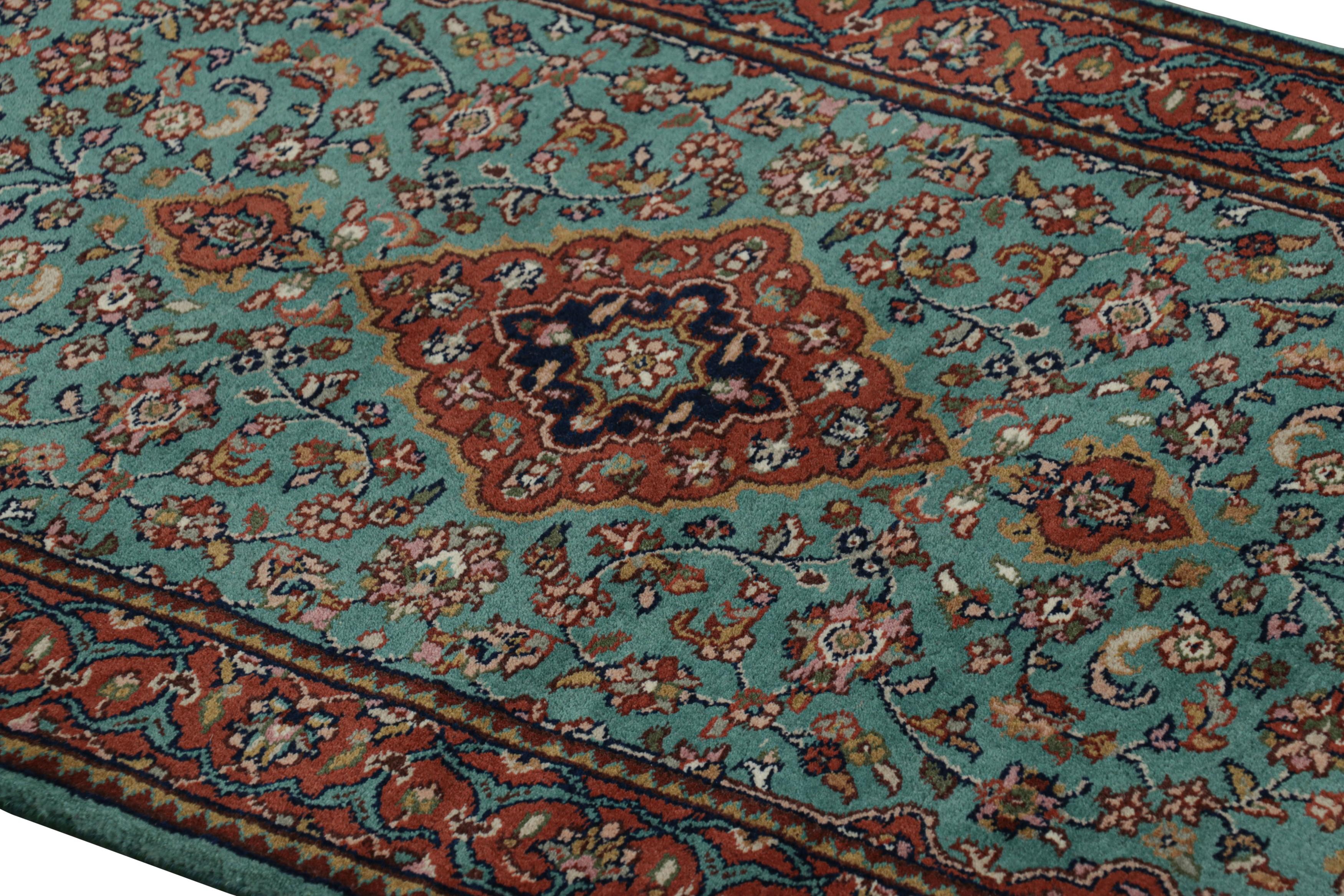 Made with hand-knotted wool, this 2x5 contemporary rug is an exciting new addition to Rug & Kilim’s Modern Classics Collection—a design inspired by vintage and antique Persian rugs  of Kashan provenance, enjoying teal and red florals and