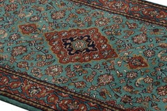 Rug & Kilim’s Kashan Style Runner Rug in Red and Blue with Geometric Patterns