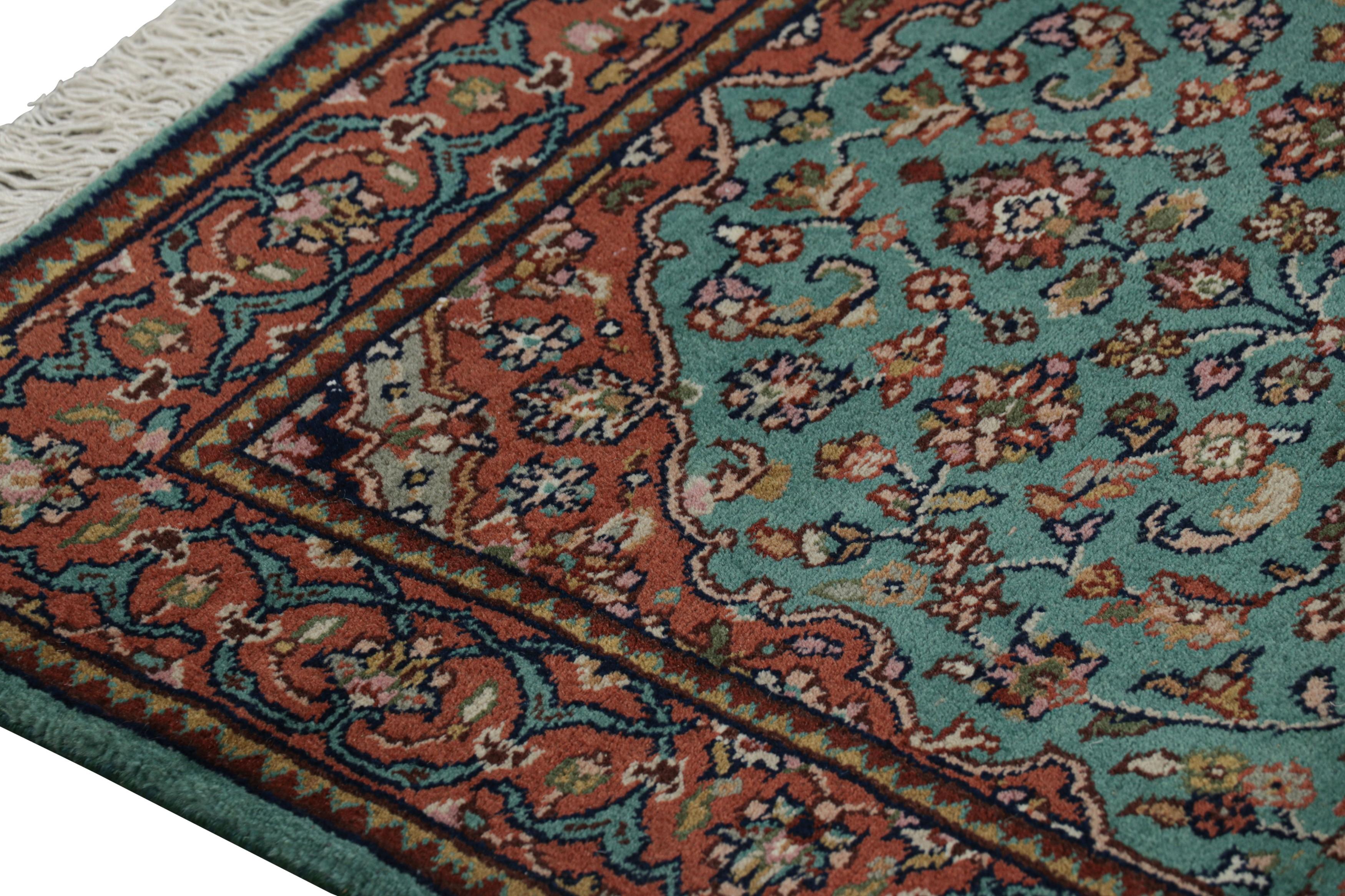 Indian Rug & Kilim’s Kashan Style Runner Rug in Red and Blue with Geometric Patterns For Sale