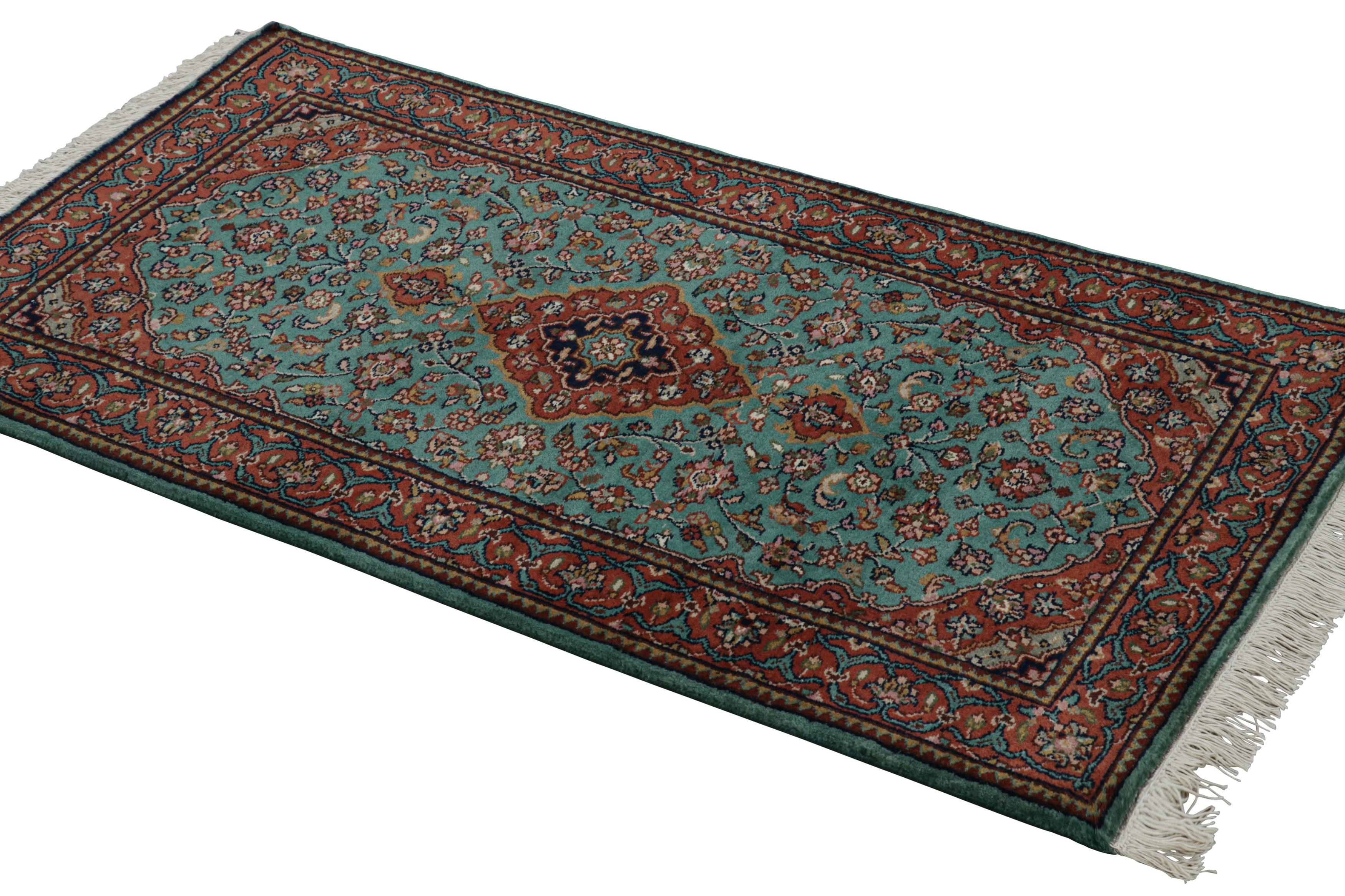 Rug & Kilim’s Kashan Style Runner Rug in Red and Blue with Geometric Patterns In New Condition For Sale In Long Island City, NY