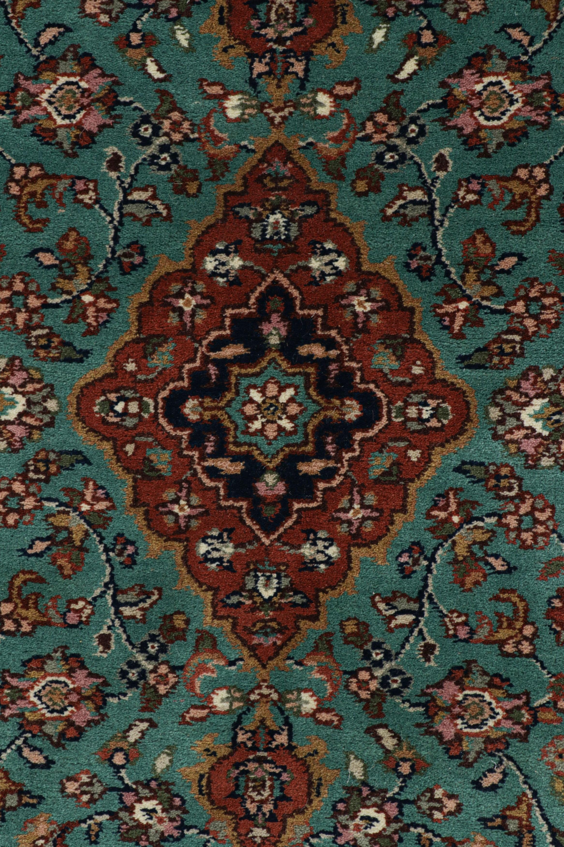 Contemporary Rug & Kilim’s Kashan Style Runner Rug in Red and Blue with Geometric Patterns For Sale