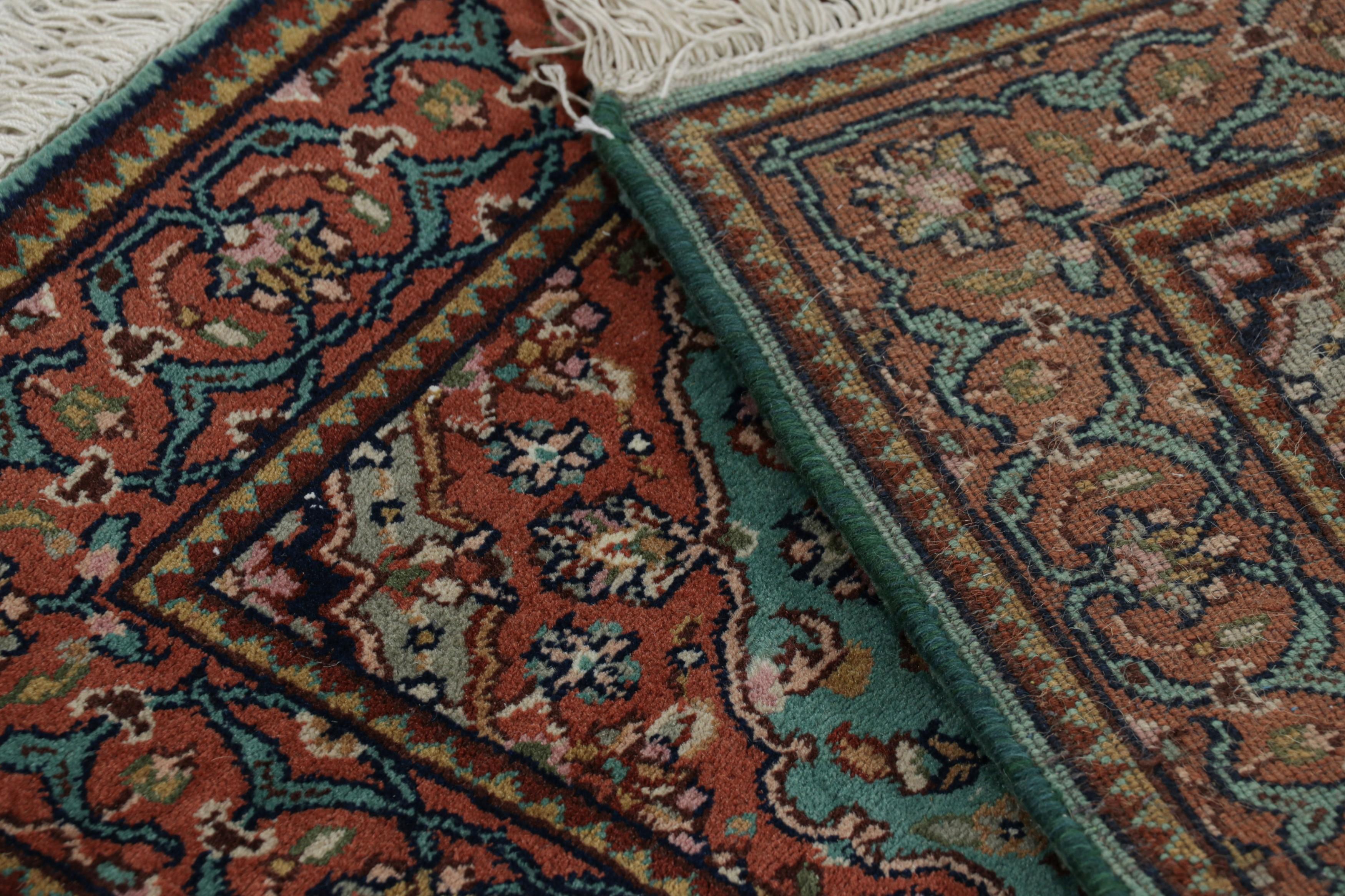 Wool Rug & Kilim’s Kashan Style Runner Rug in Red and Blue with Geometric Patterns For Sale