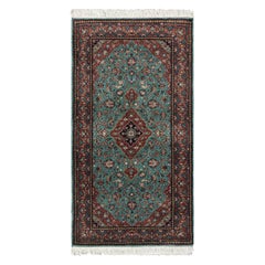 Rug & Kilim’s Kashan Style Runner Rug in Red and Blue with Geometric Patterns