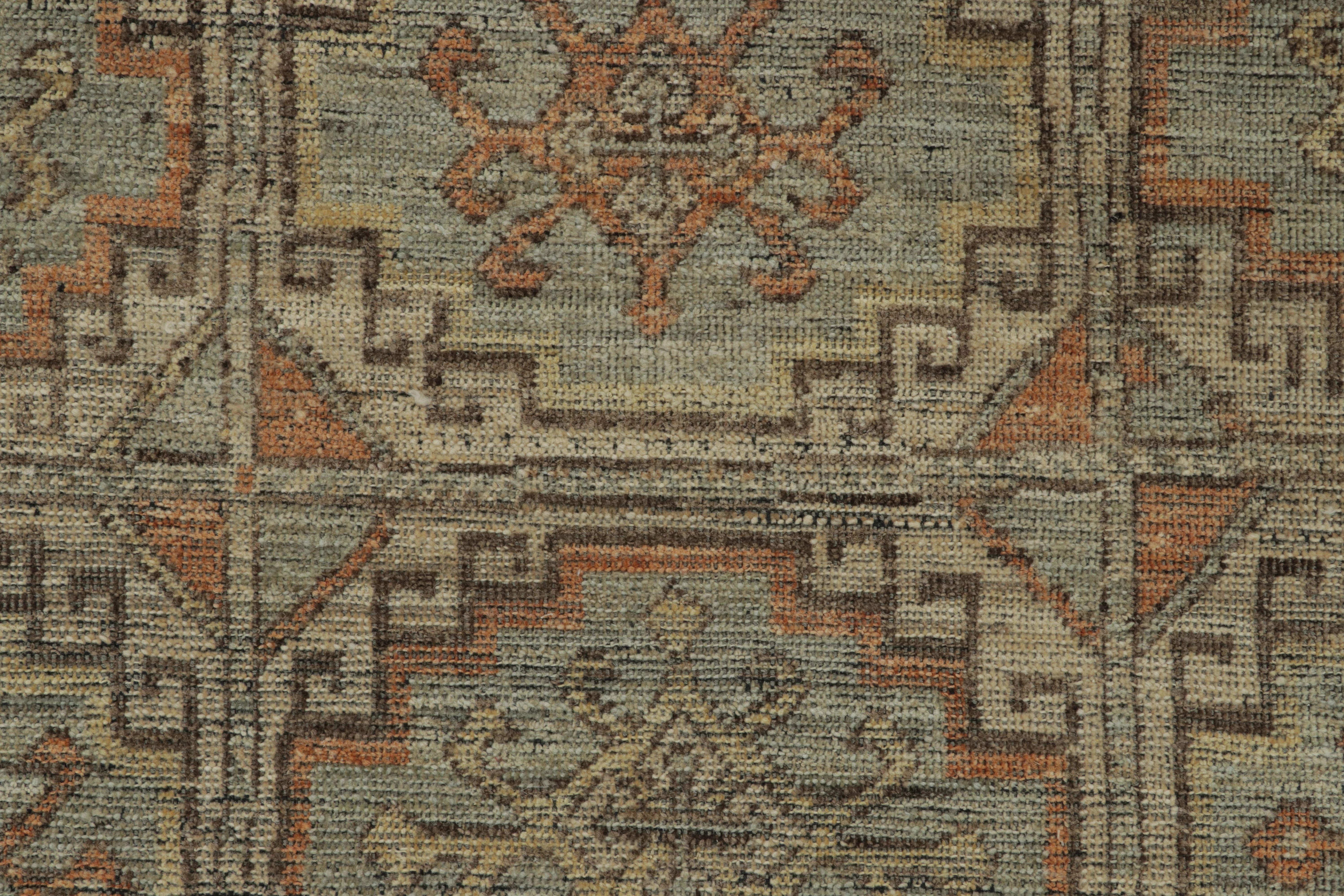 Tribal Tapis d'inspiration kazakhe de Rug & Kilim, médaillons géométriques audacieux en beige et bleu en vente