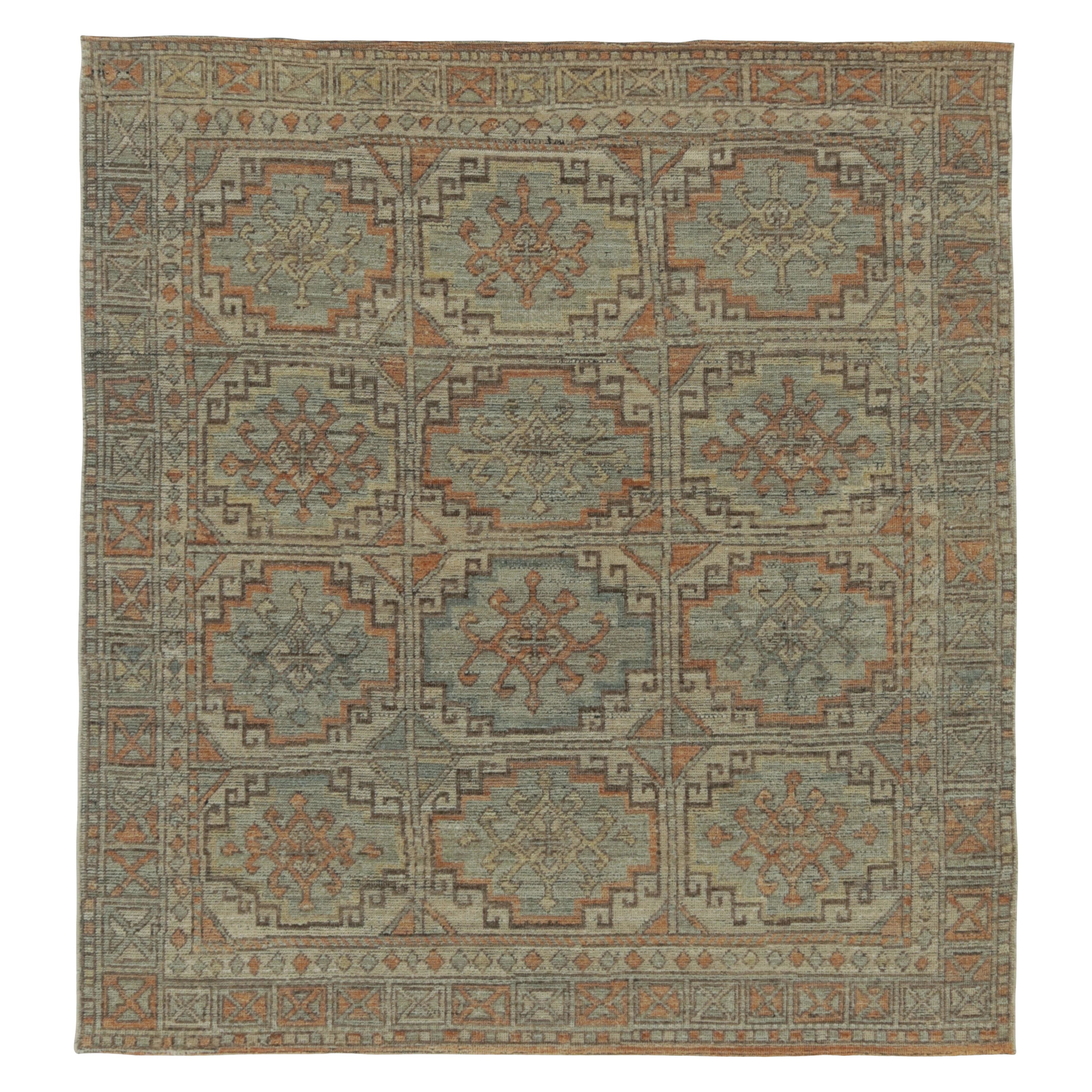 Rug
Kilim
s Kazak Inspired Rug, Bold Geometric Medallions in Beige and Blue