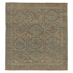Rug & Kilim's Kazak Inspired Rug, Bold Geometric Medallions in Beige and Blue