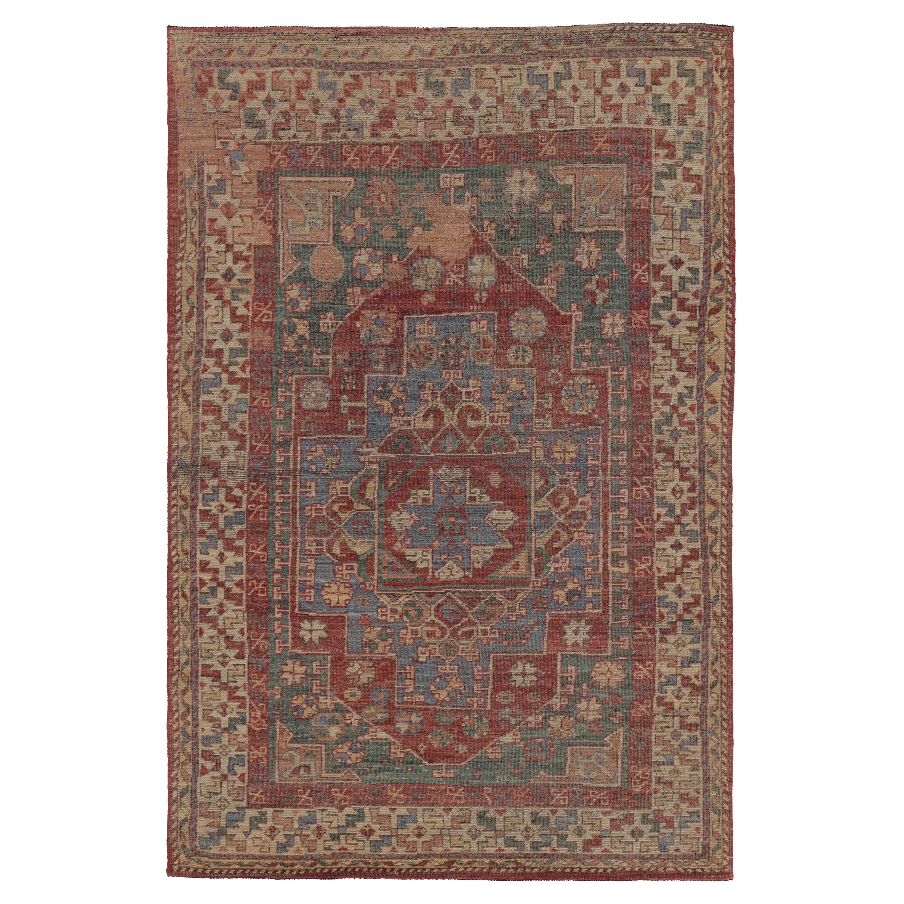 Rug 
Kilim’s Kazak-Inspired Rug in Red and Blue Tribal Pattern For Sale