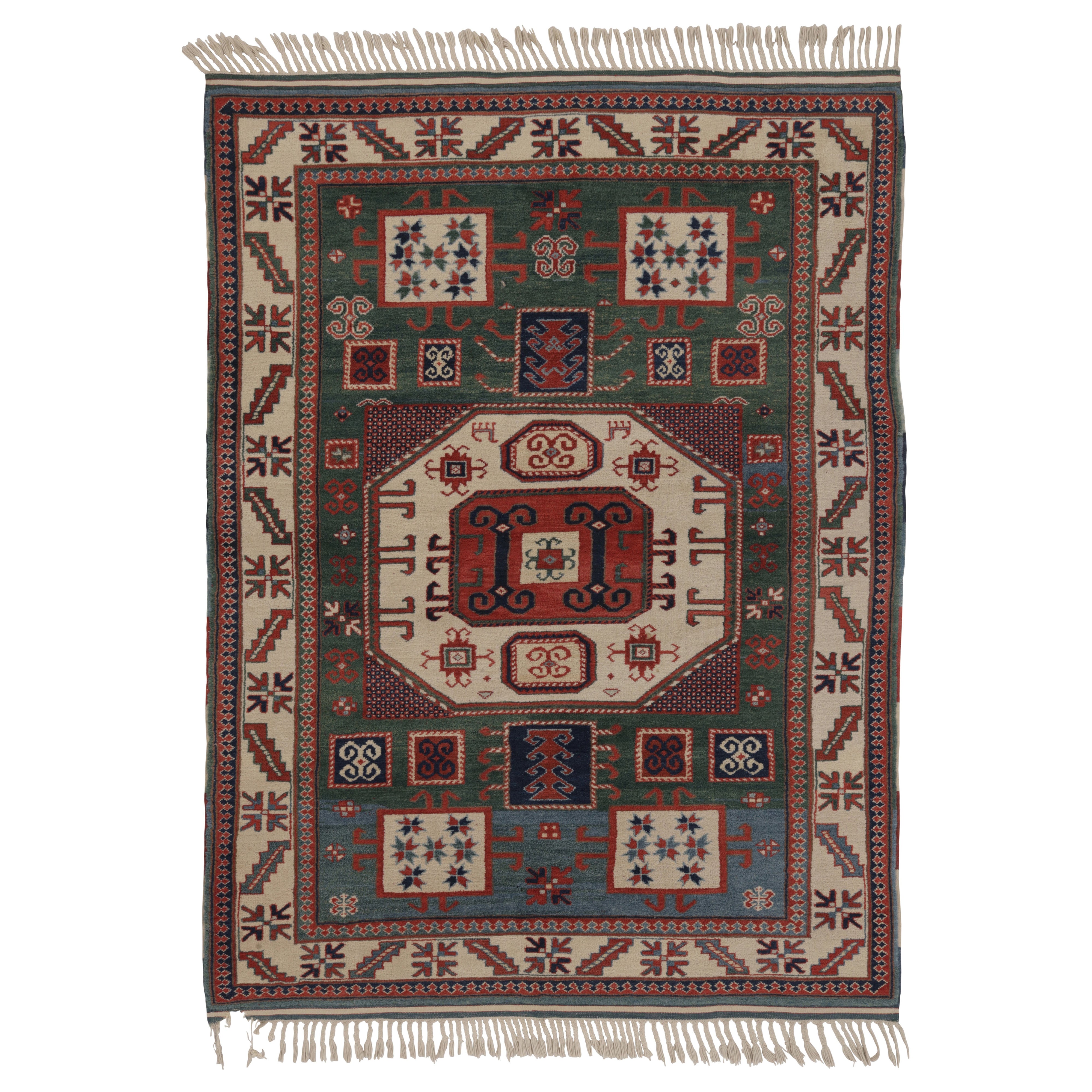 Rug & Kilim’s Kazak-Inspired Rug, Tribal Geometric Patterns in Green & Red