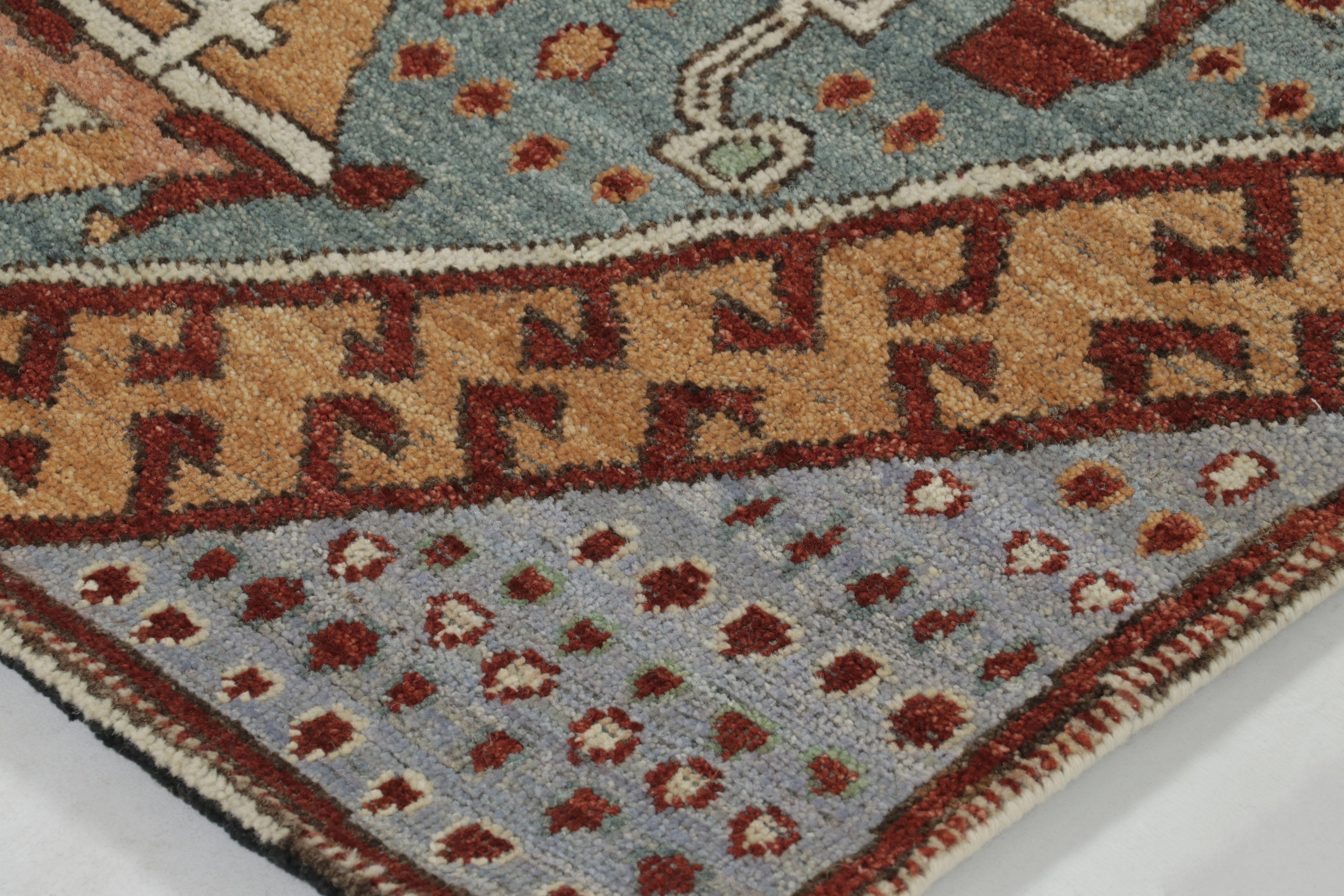 Made with hand-knotted wool, this 3x7 runner rug is the latest addition to Rug 
Kilim's custom-classics Burano Collection.

On the Design: 


Two large-sized medallions and geometric patterns enjoy rich beige/brown, blue, red, gold and