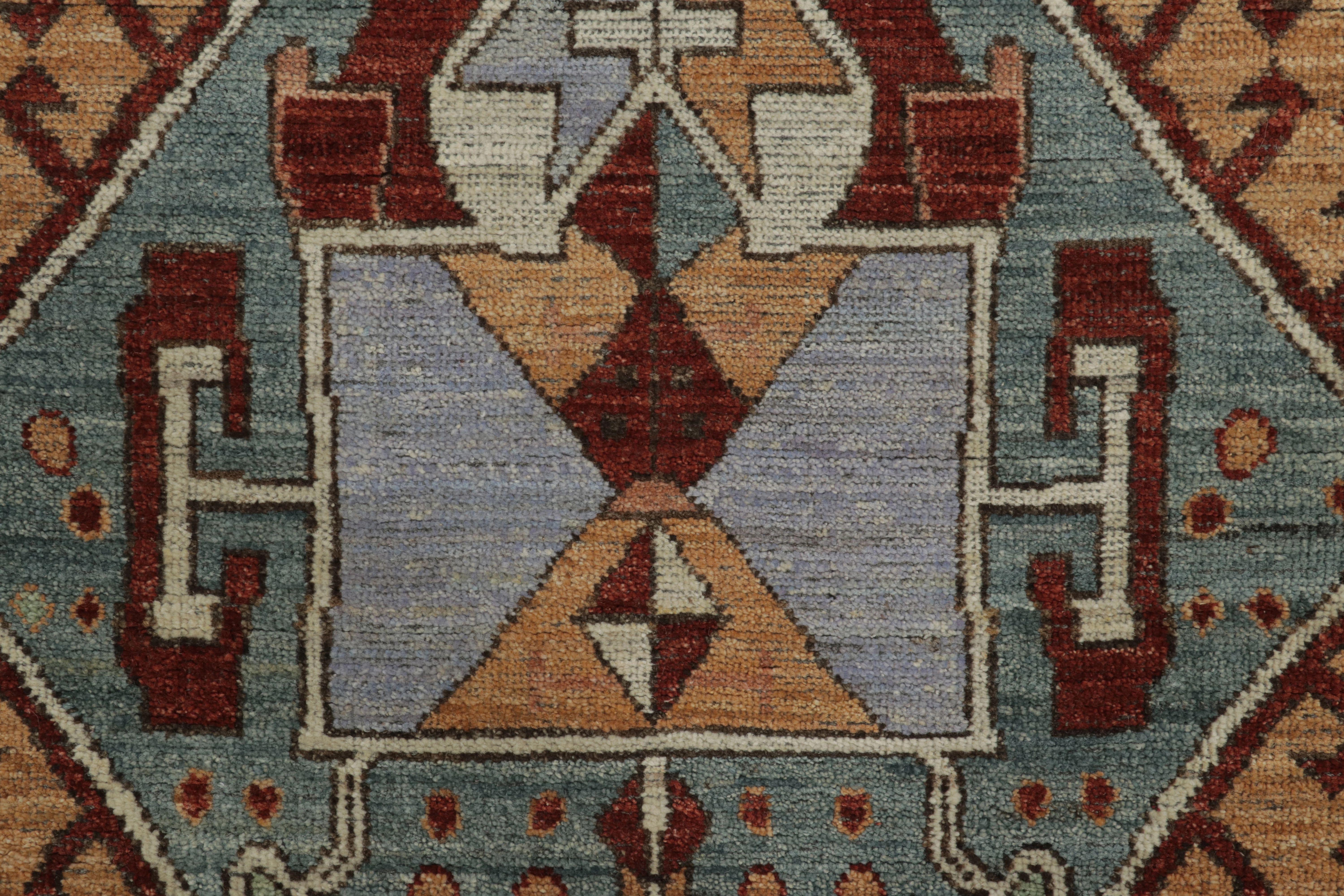 Indian Rug & Kilim’s Kazak Inspired Runner Rug with Bold Tribal Medallions For Sale