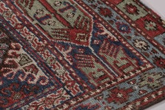 Rug & Kilim’s Kazak Inspired Square Rug in Red and Blue Tribal Pattern