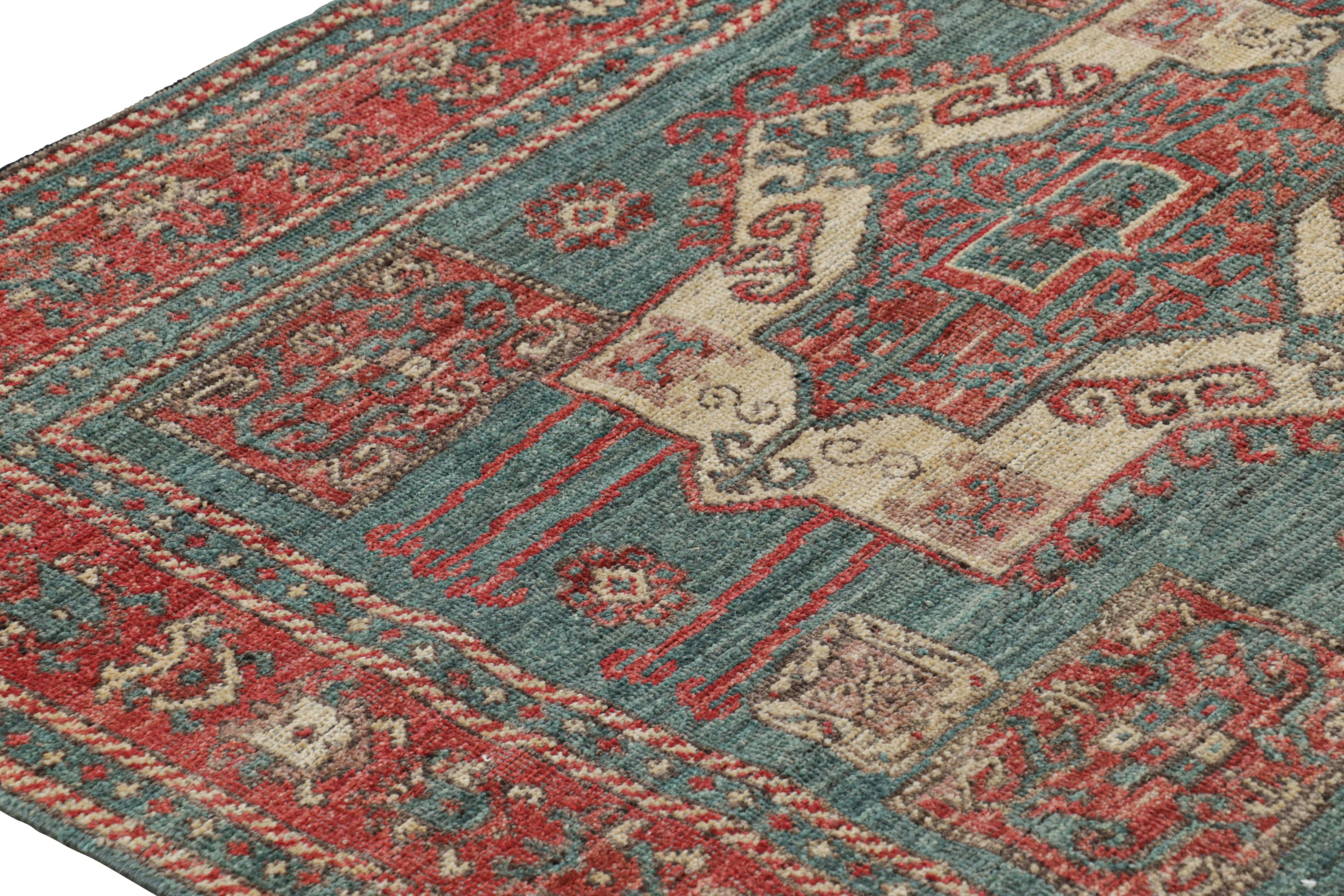 Alfombra estilo kazajo de Rug & Kilim en azul con medallones geométricos Tribal en venta
