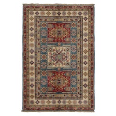 Rug & Kilim’s Kazak style rug in Red, Blue and Beige-Brown Geometric Patterns