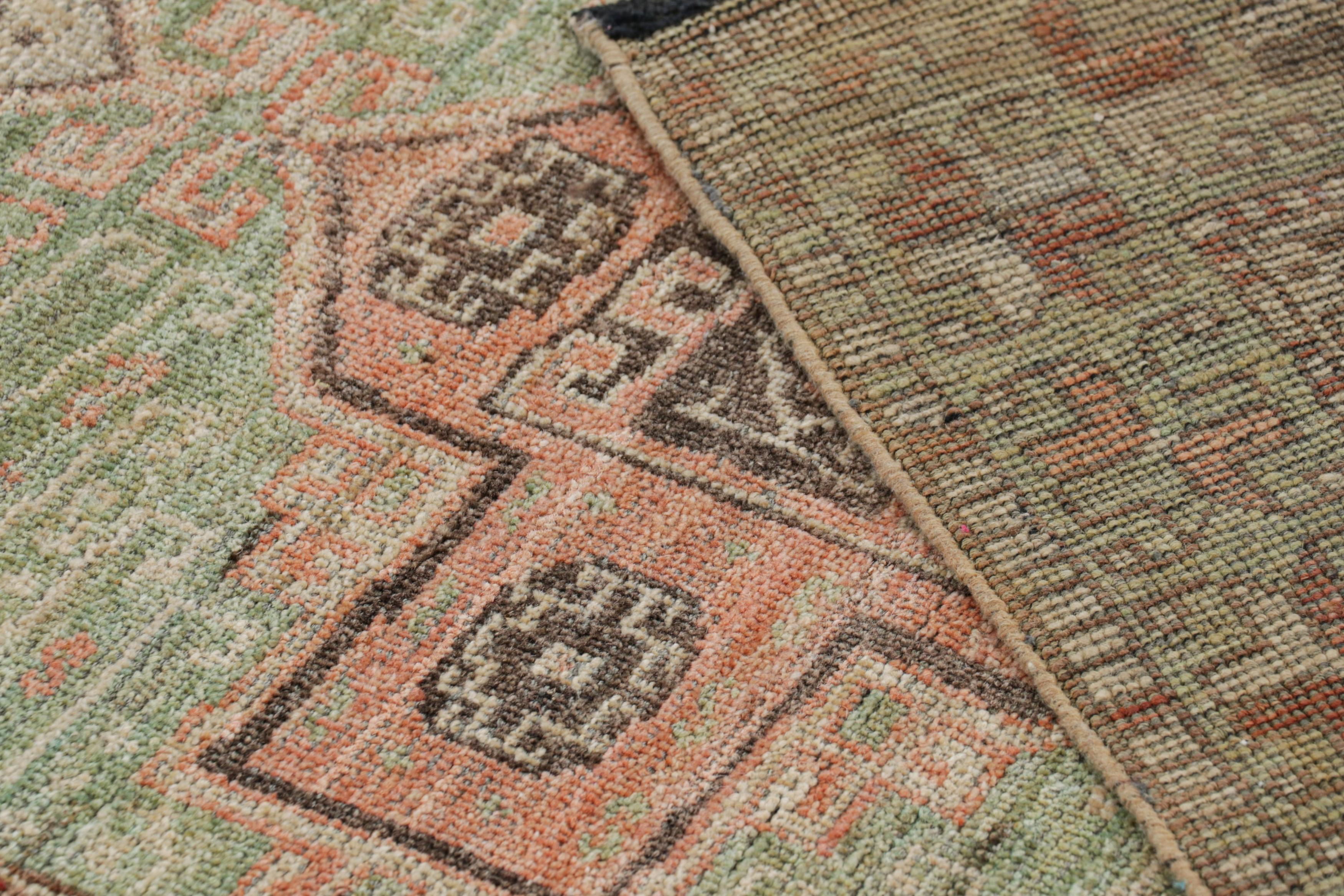 Contemporary Rug & Kilim’s Kazak Style Runner Rug in Green with Geometric Medallions For Sale