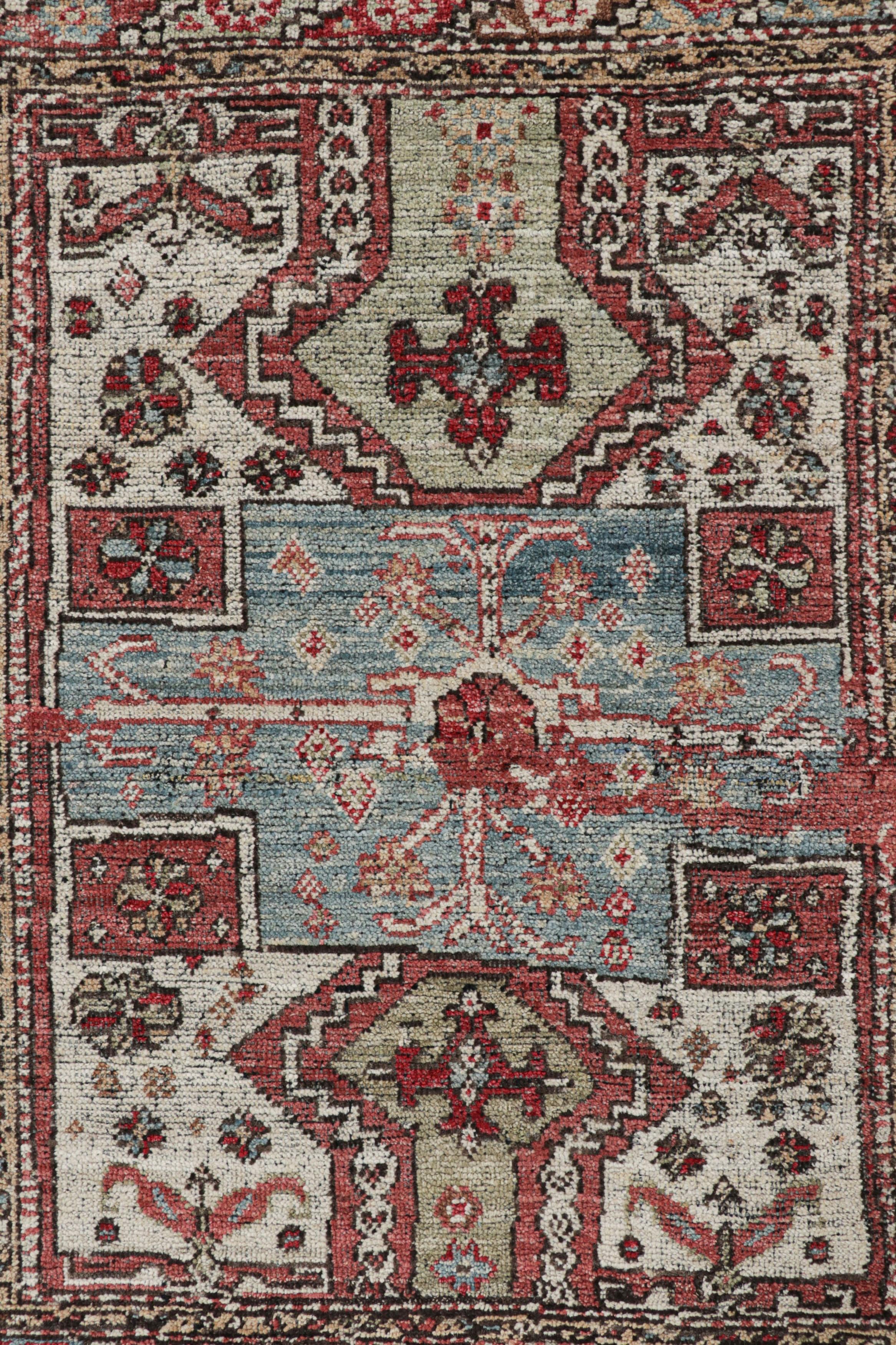 Tribal Rug & Kilim’s Kazak Style Square Rug with Polychromatic Geometric Patterns For Sale
