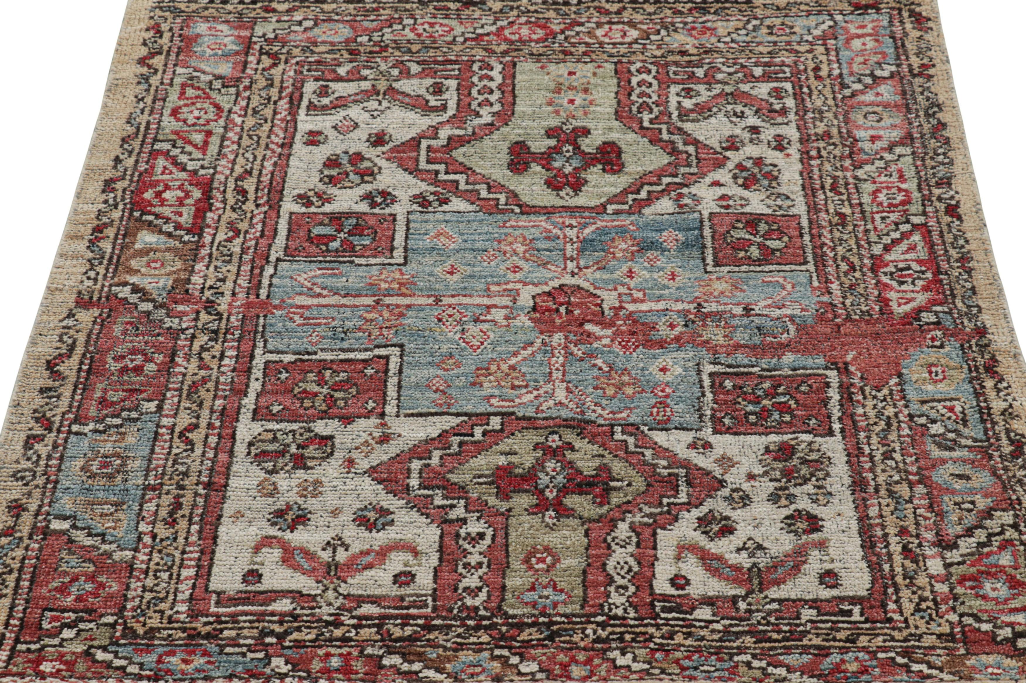 Indian Rug & Kilim’s Kazak Style Square Rug with Polychromatic Geometric Patterns For Sale