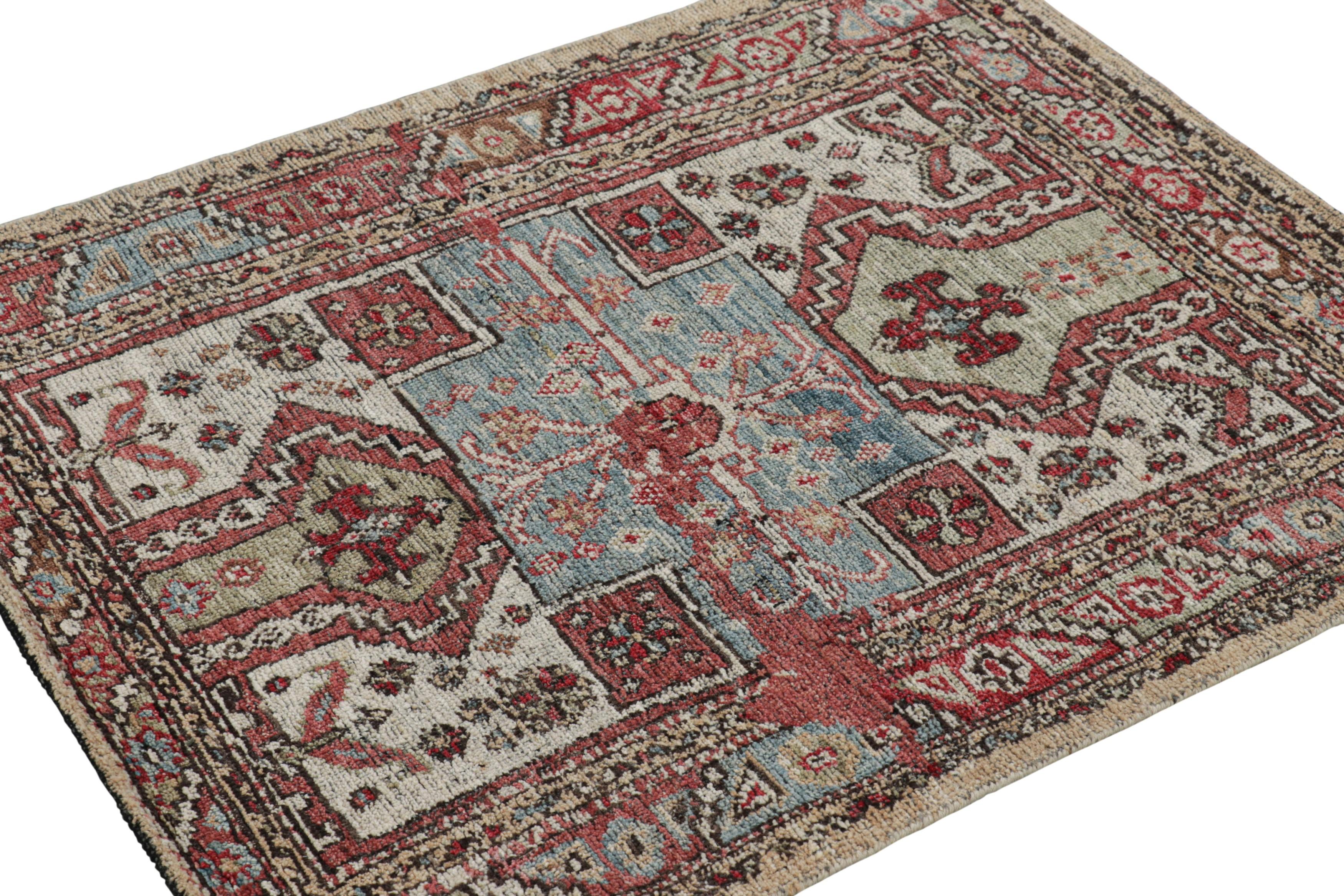 Hand-Knotted Rug & Kilim’s Kazak Style Square Rug with Polychromatic Geometric Patterns For Sale
