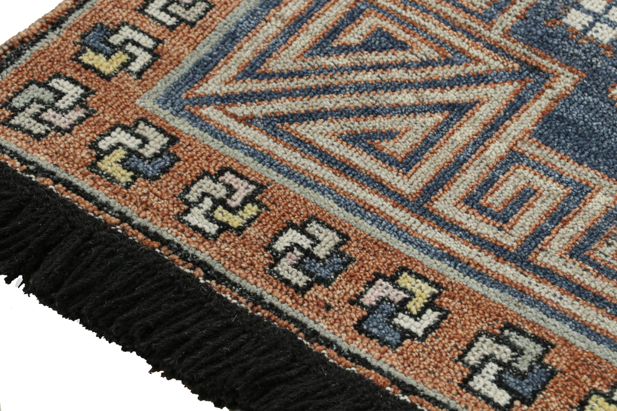 Rug & Kilim’s Khotan inspired rug in Brown & Blue Geometric Patterns In New Condition For Sale In Long Island City, NY