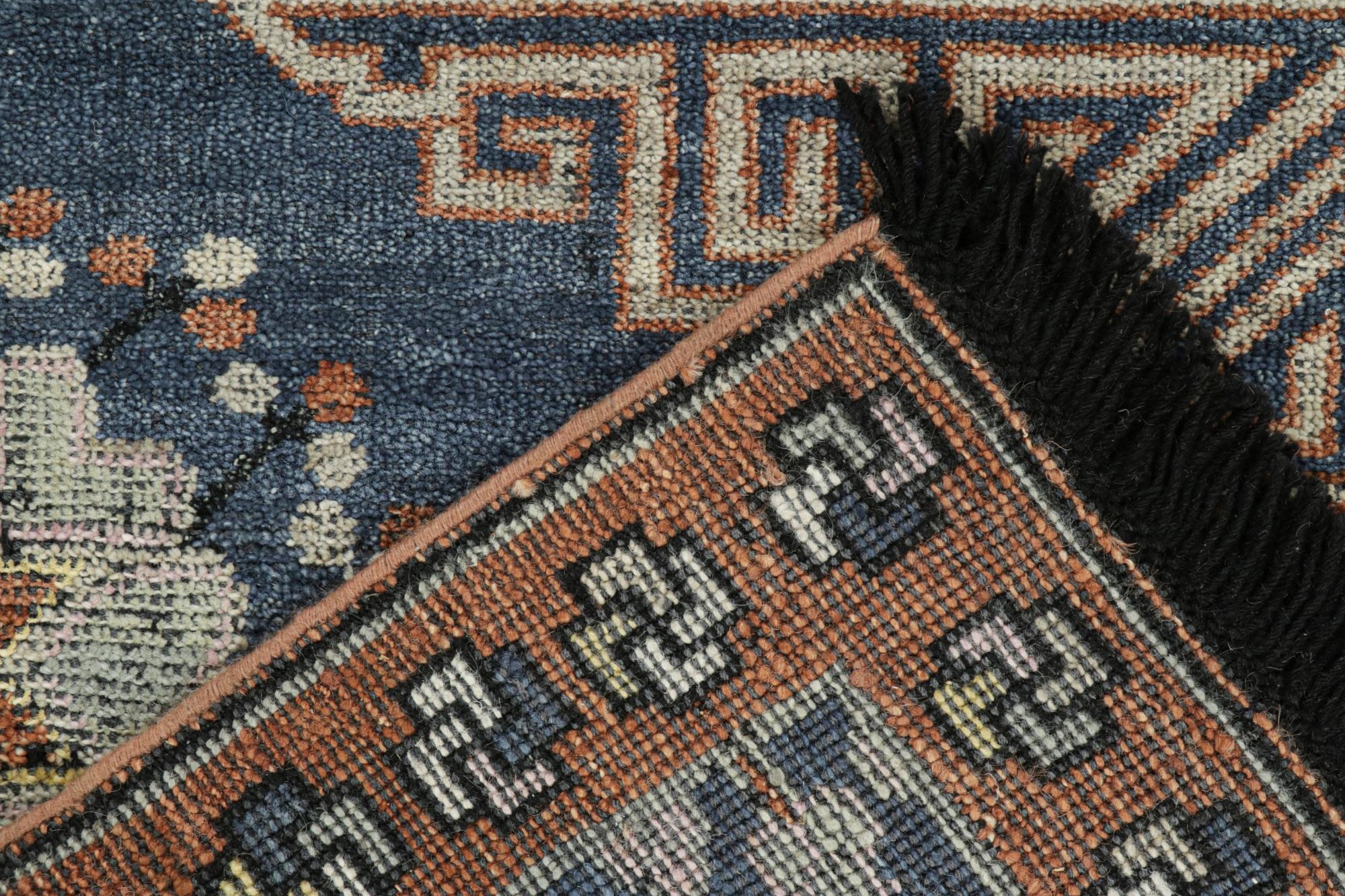 Contemporary Rug & Kilim’s Khotan inspired rug in Brown & Blue Geometric Patterns For Sale
