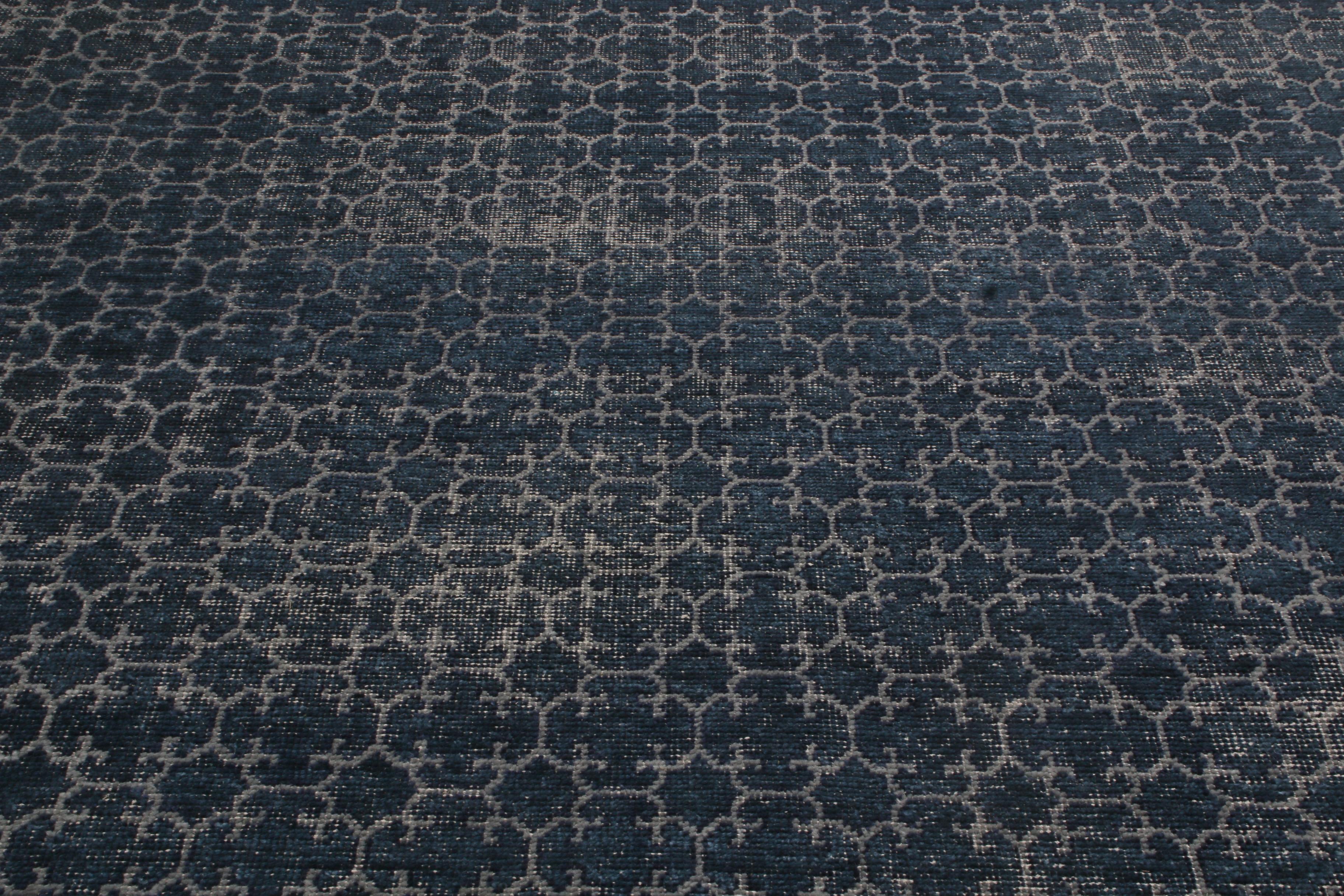 Indian Rug & Kilim's Khotan Navy Smoke Blue Wool Rug from the Homage Collection For Sale