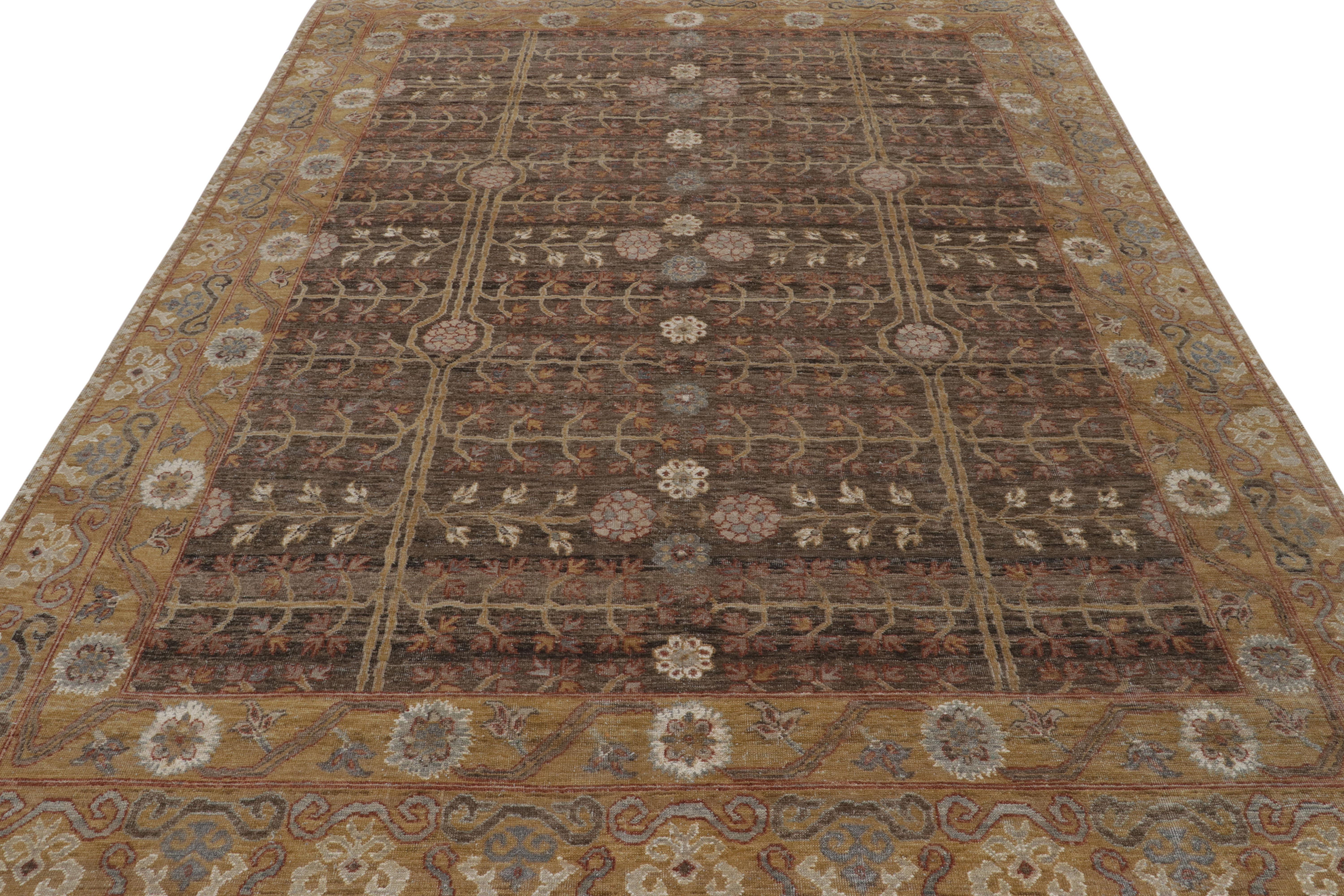Rug & Kilim’s Khotan Rug in Brown and Gold with Geometric Patterns In New Condition For Sale In Long Island City, NY