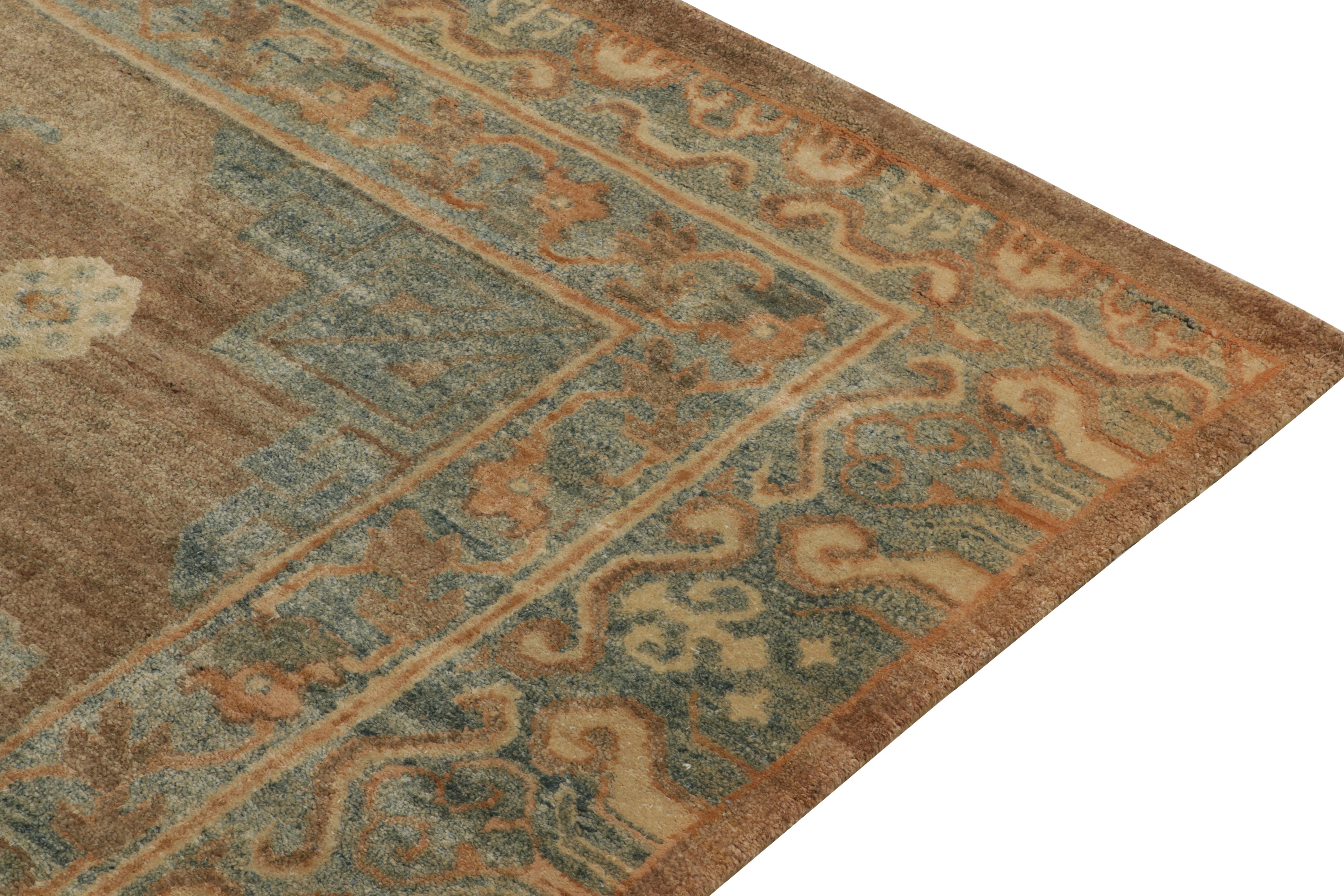 Rug & Kilim’s Khotan Samarkand Style Rug in Beige-Brown and Blue Medallion Style In New Condition For Sale In Long Island City, NY