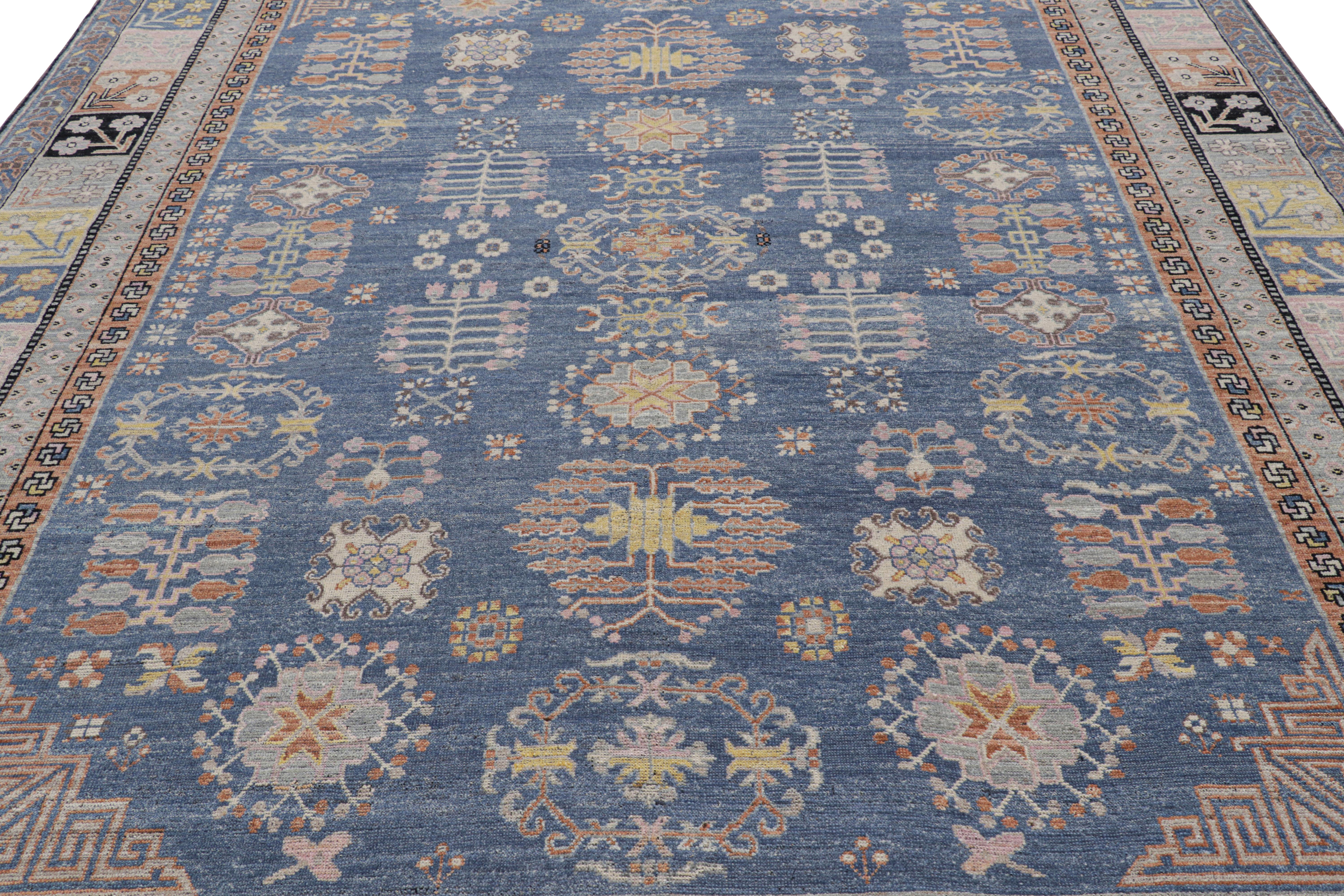 Hand-Knotted Rug & Kilim’s Khotan Samarkand Style Rug in Blue with Floral Medallions For Sale