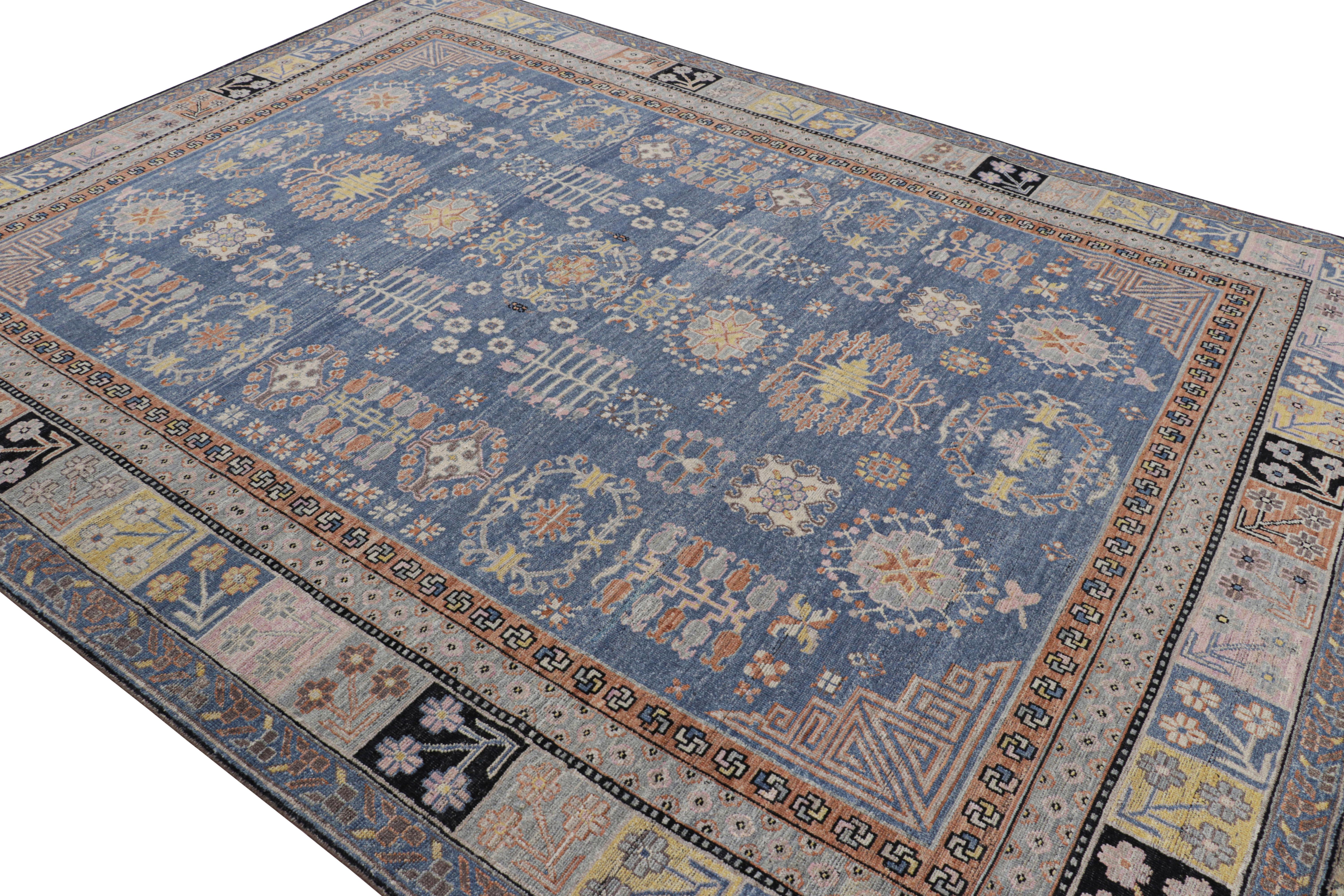 Rug & Kilim’s Khotan Samarkand Style Rug in Blue with Floral Medallions In New Condition For Sale In Long Island City, NY