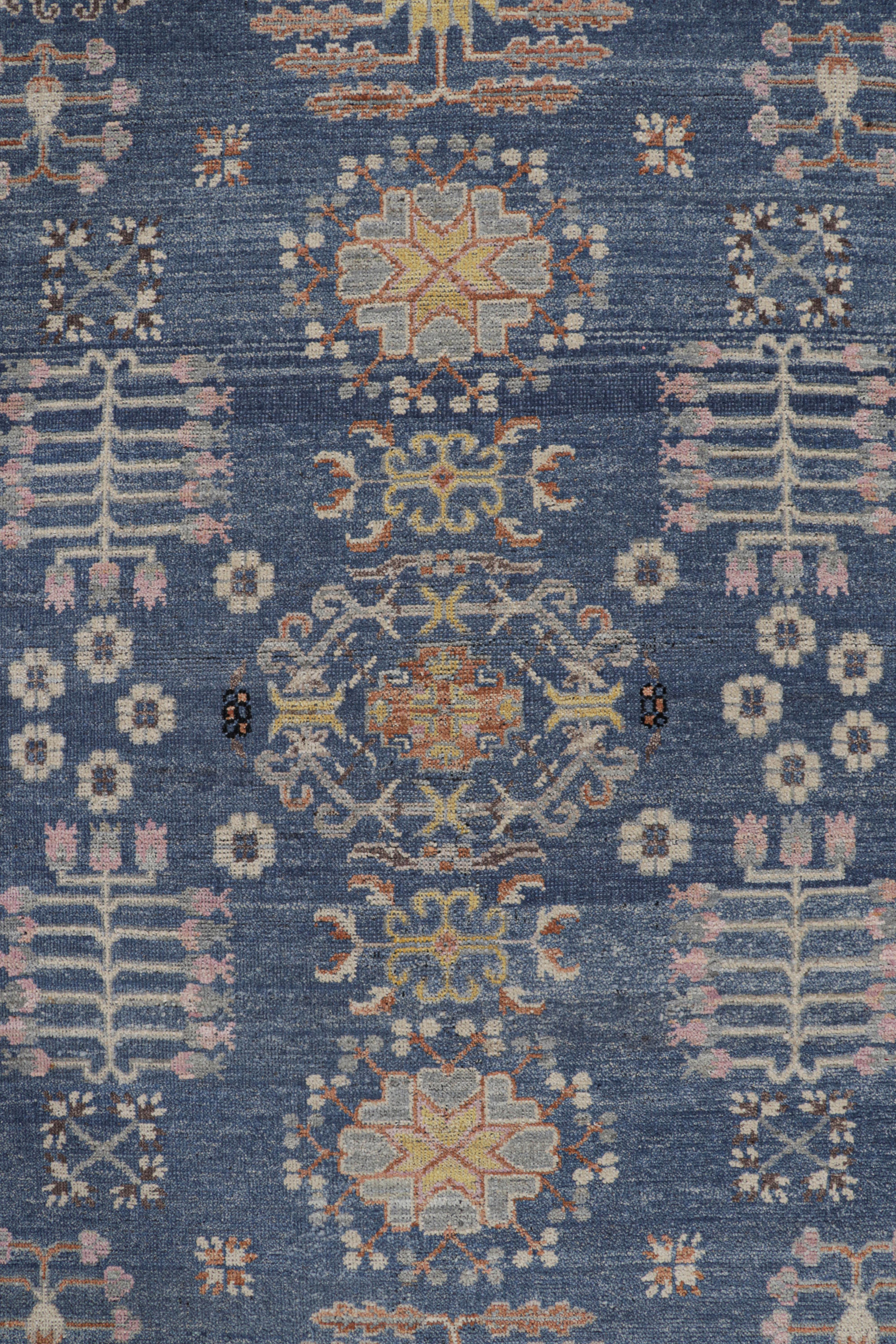 Contemporary Rug & Kilim’s Khotan Samarkand Style Rug in Blue with Floral Medallions For Sale