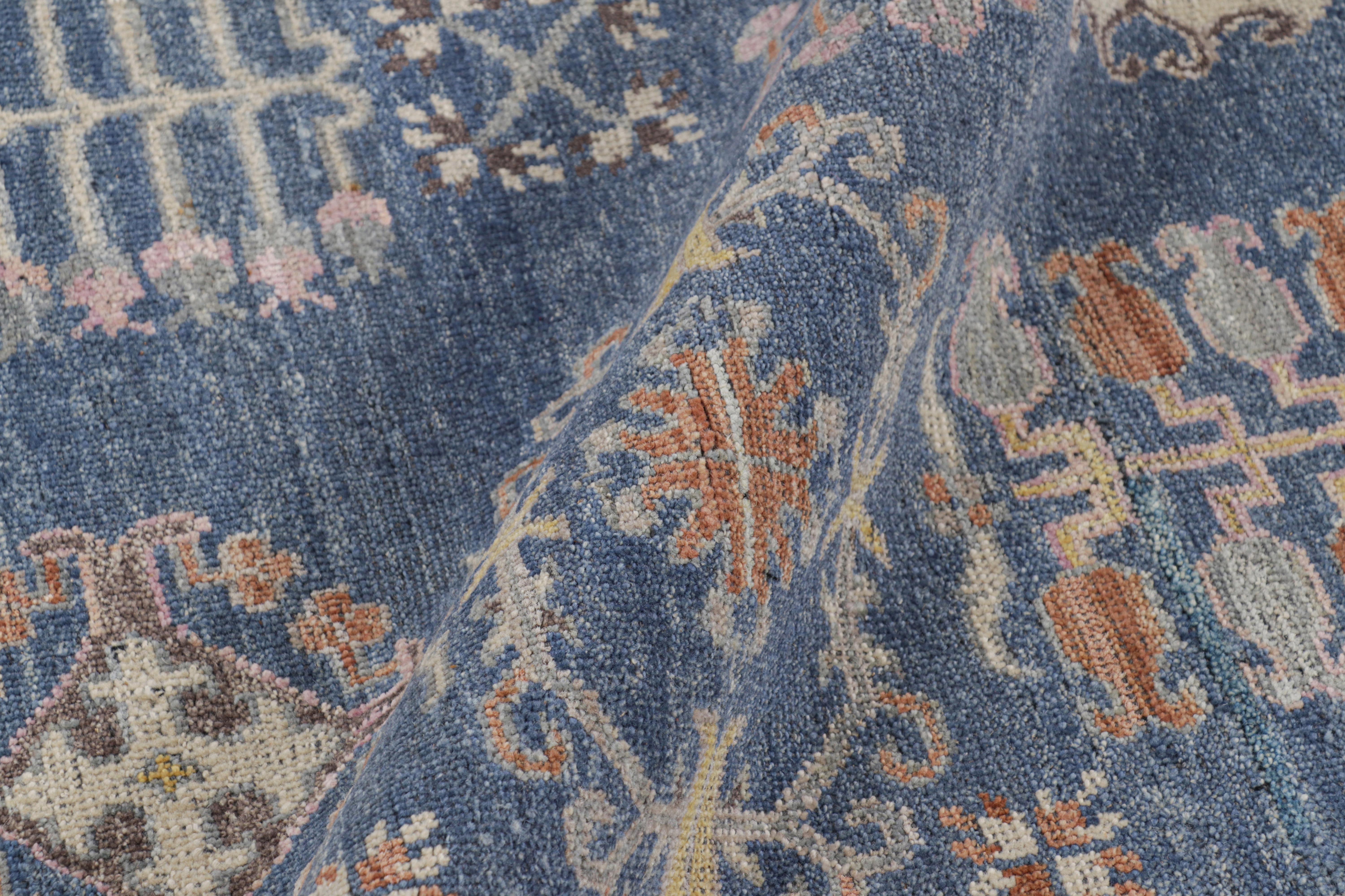 Wool Rug & Kilim’s Khotan Samarkand Style Rug in Blue with Floral Medallions For Sale