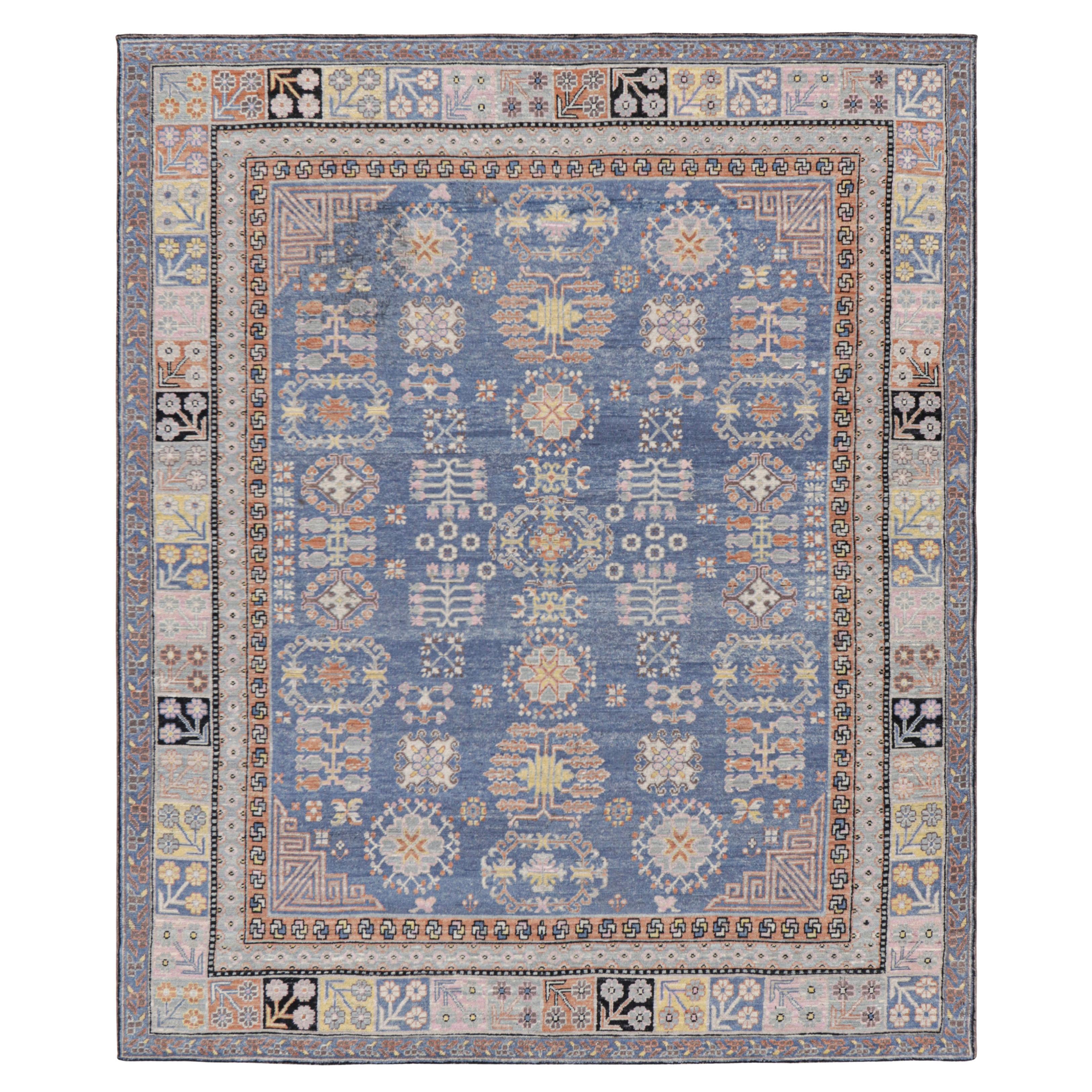 Rug & Kilim’s Khotan Samarkand Style Rug in Blue with Floral Medallions