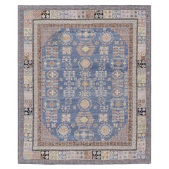 Rug & Kilim’s Khotan Samarkand Style Rug in Blue with Floral Medallions