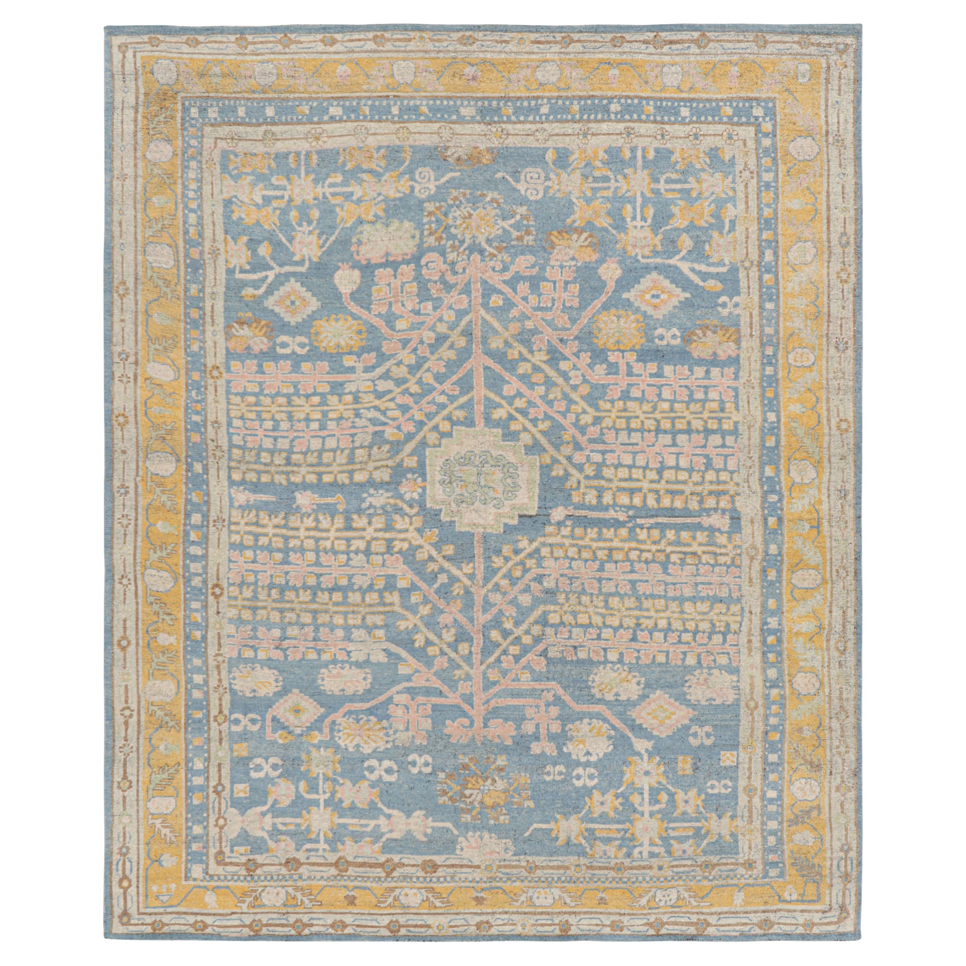 Rug & Kilim’s Khotan Samarkand Style Rug in Blue with Floral Medallions