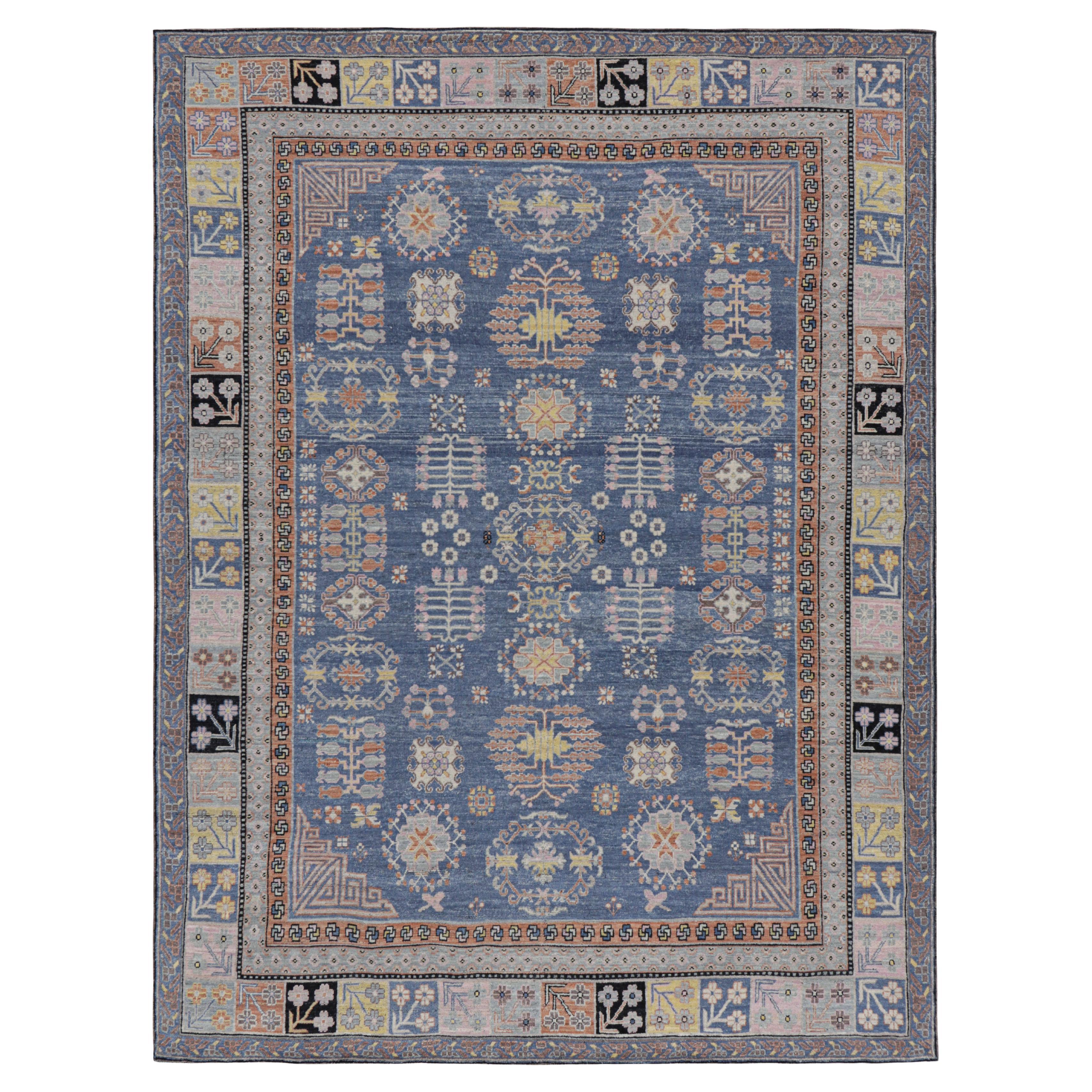 Rug & Kilim’s Khotan Samarkand Style Rug in Blue with Floral Medallions
