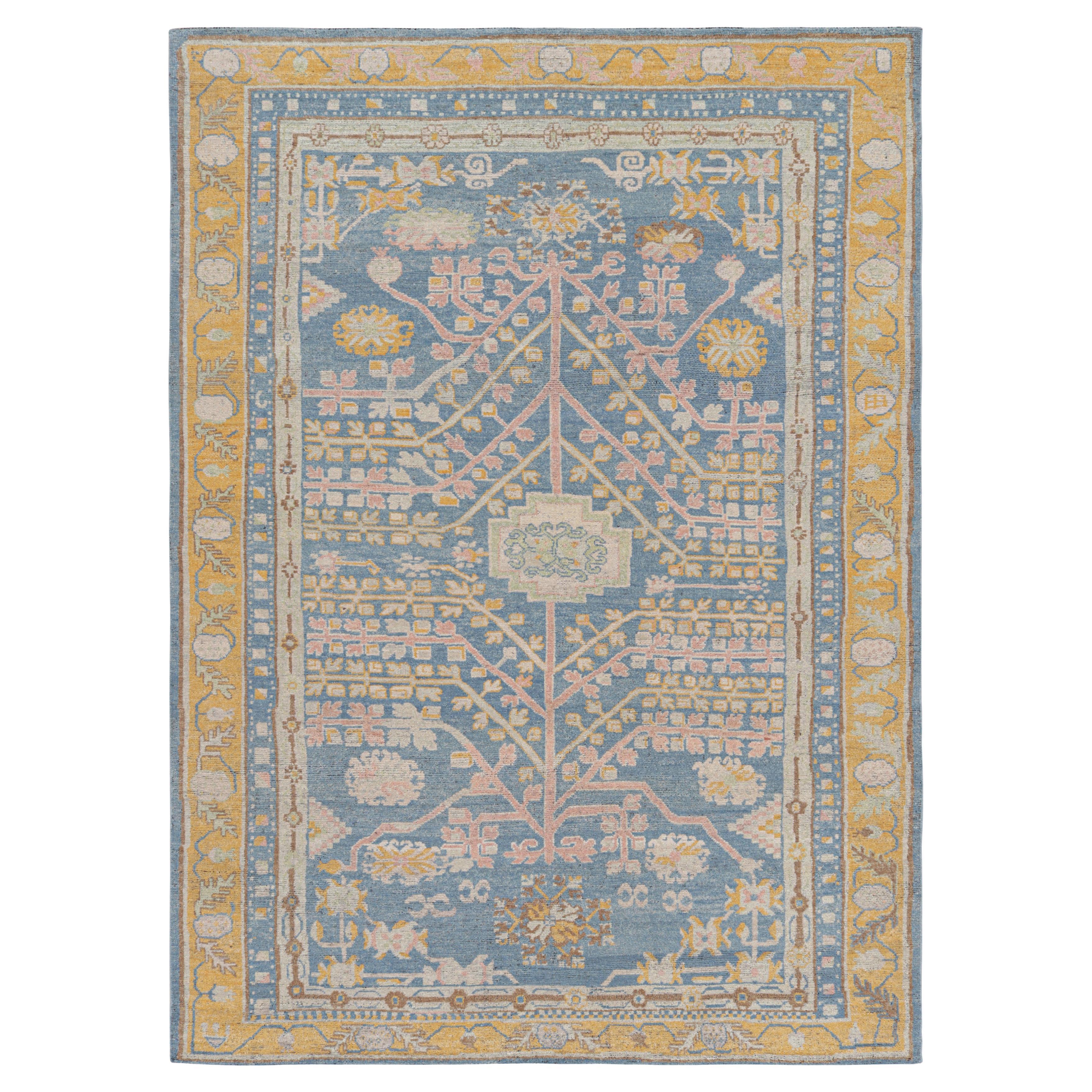 Rug & Kilim’s Khotan Samarkand Style Rug in Blue with Floral Medallions