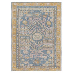 Rug & Kilim’s Khotan Samarkand Style Rug in Blue with Floral Medallions