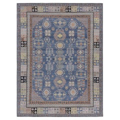 Rug & Kilims Khotan-Teppich im Samarkand-Stil in Blau mit floralen Medaillons