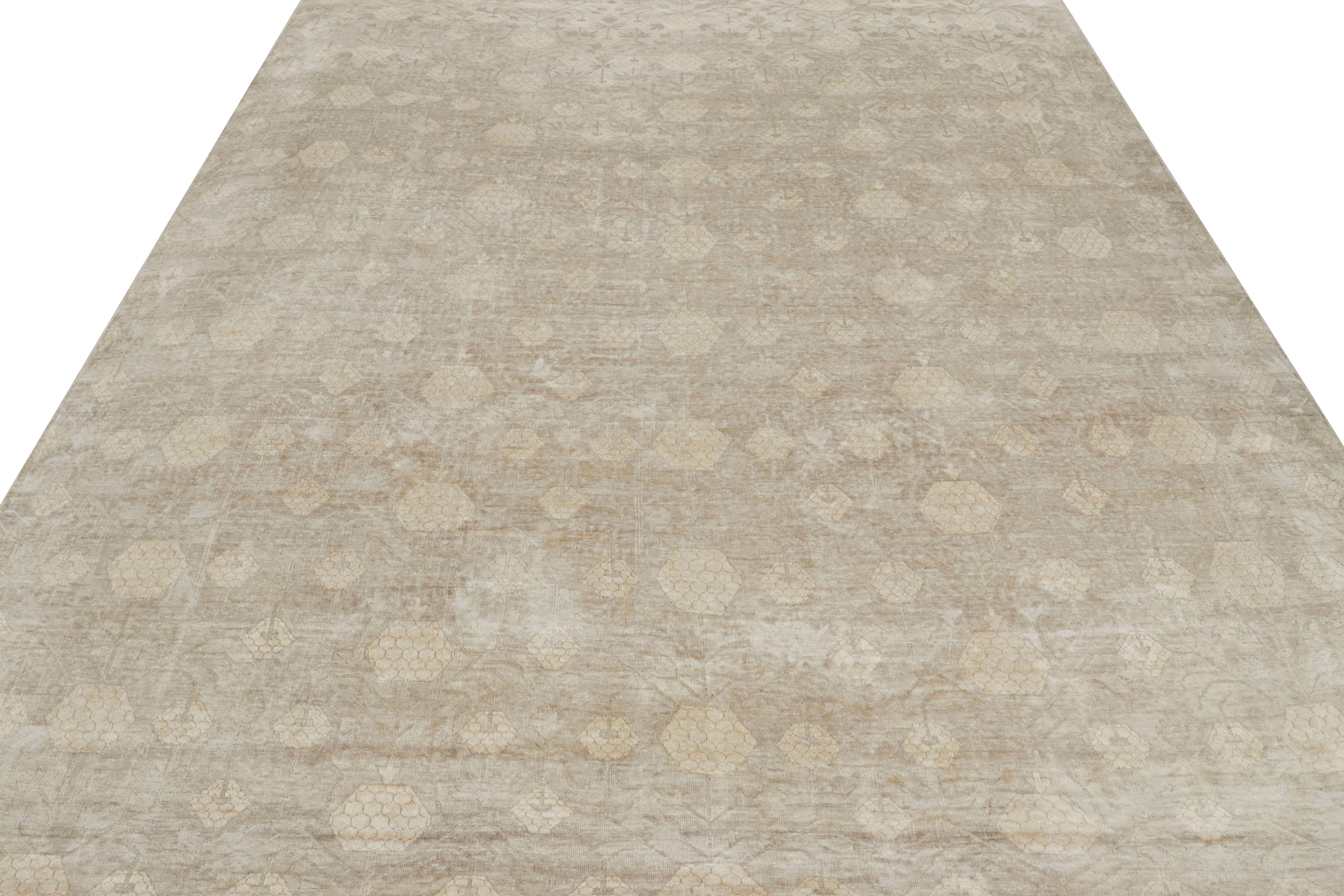 Hand-knotted pashmina, this 8x10 rug from our “Modern Classics” collection is inspired by Khotan Samarkand Rugs with the geometric-floral pomegranate pattern. 

On the Design; 

From our Modern Classics collection, this rug features the
