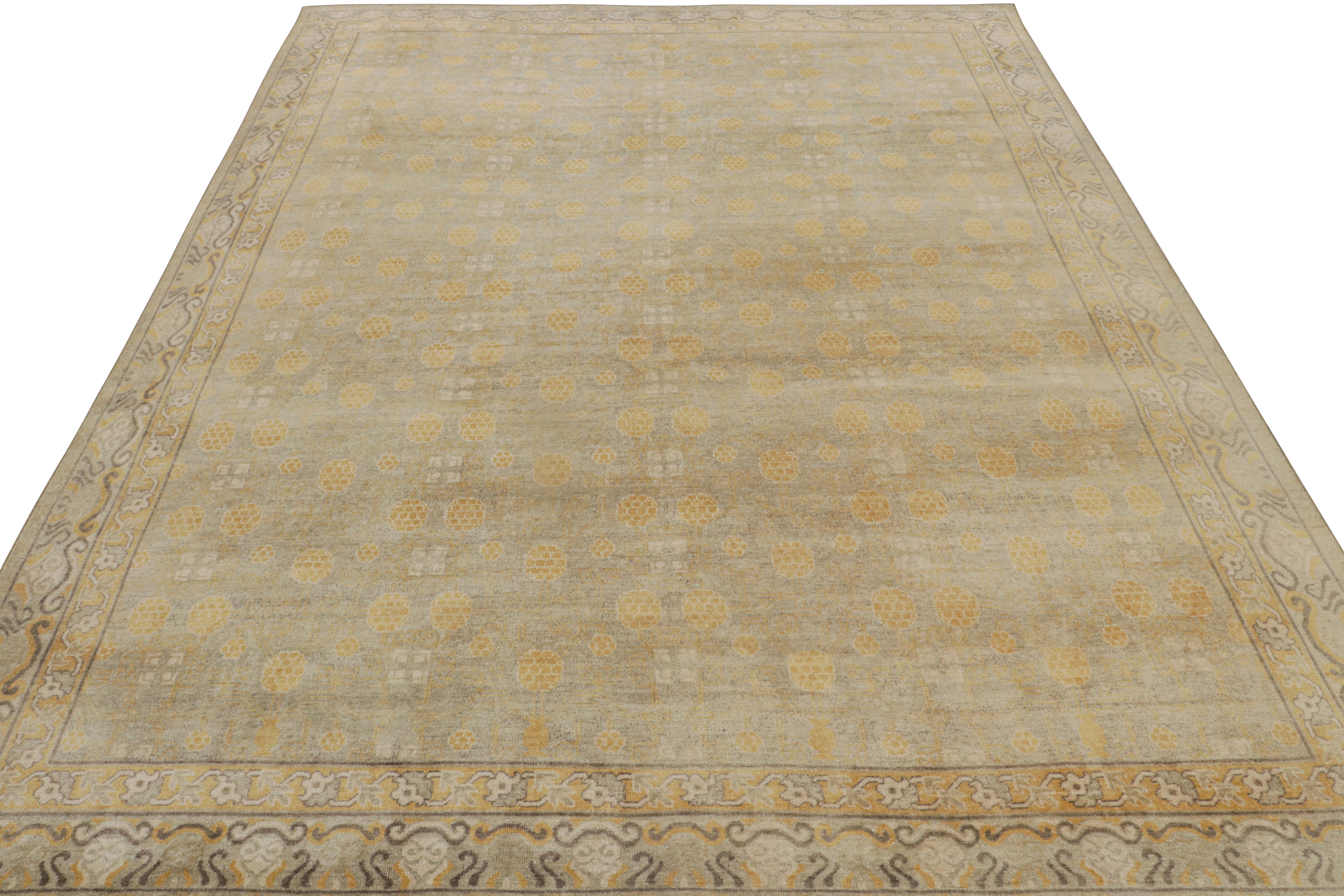 Indian Rug & Kilim’s Khotan Samarkand Style Rug with Florals and Cloudband Borders For Sale