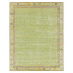 Rug & Kilim's Khotan Style Custom Rug Design in Green with Geometric Patterns (tapis sur mesure de style Khotan en vert avec des motifs géométriques)